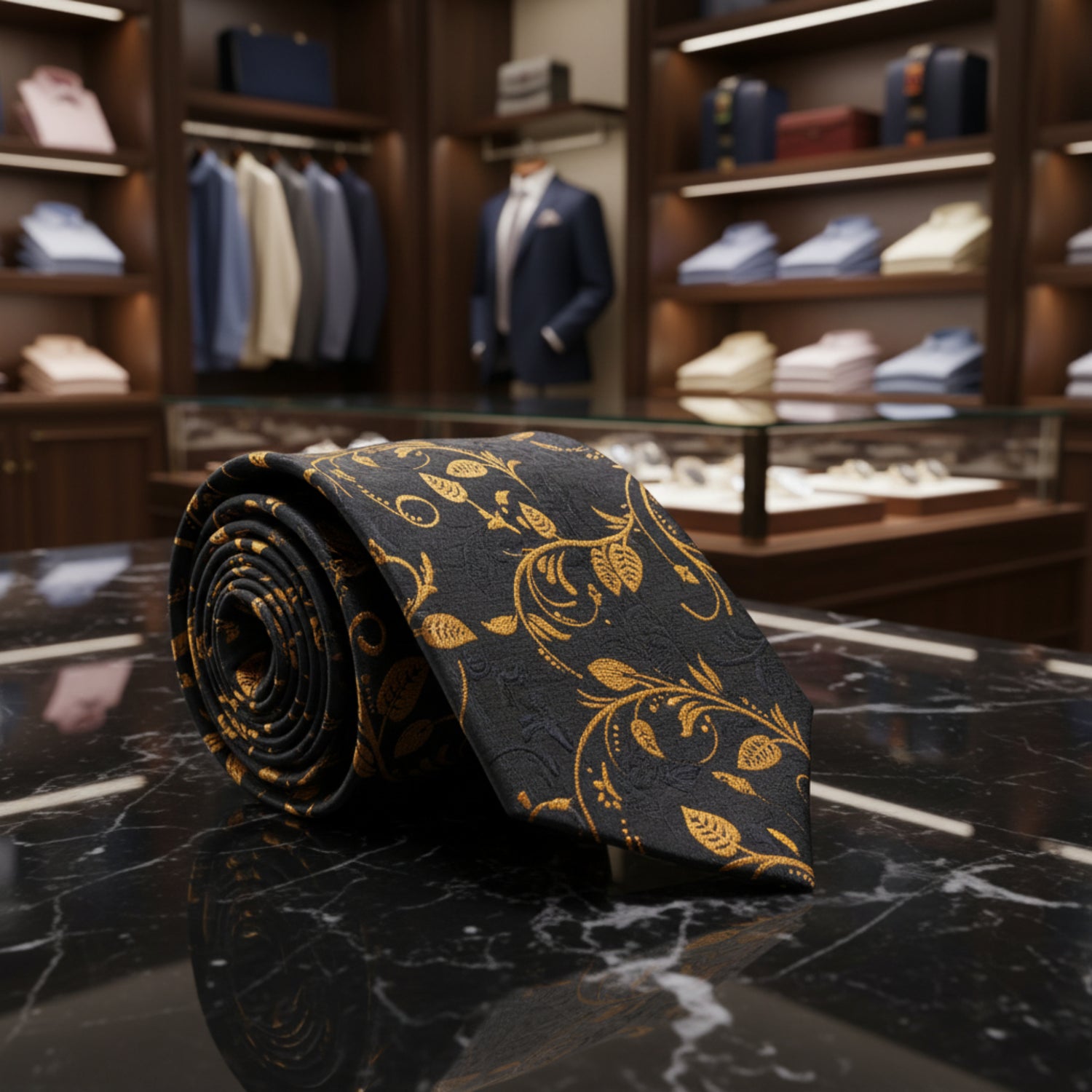 Single Tie: Black and Gold Vines Tie 