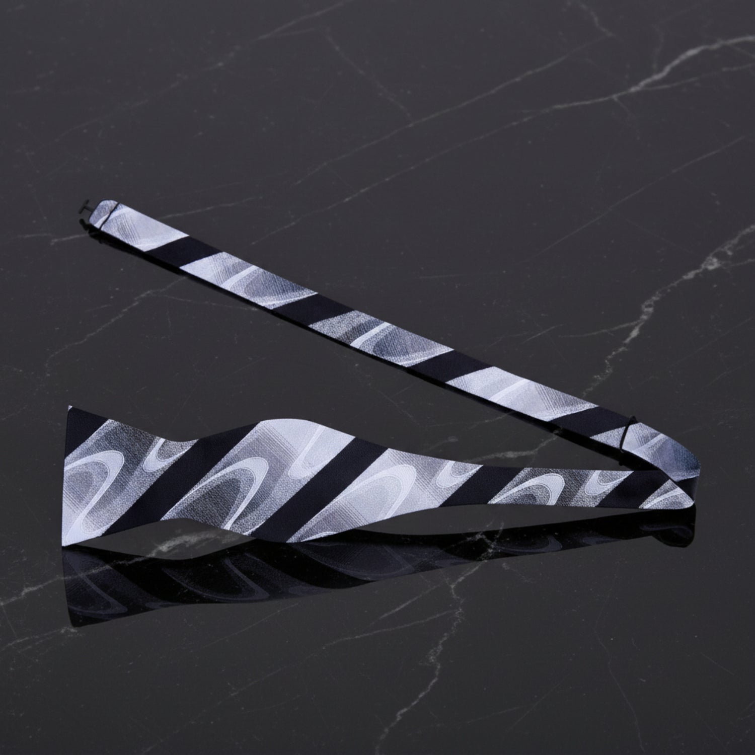 Grey, Black Stripe and Waves Bow Tie Untied