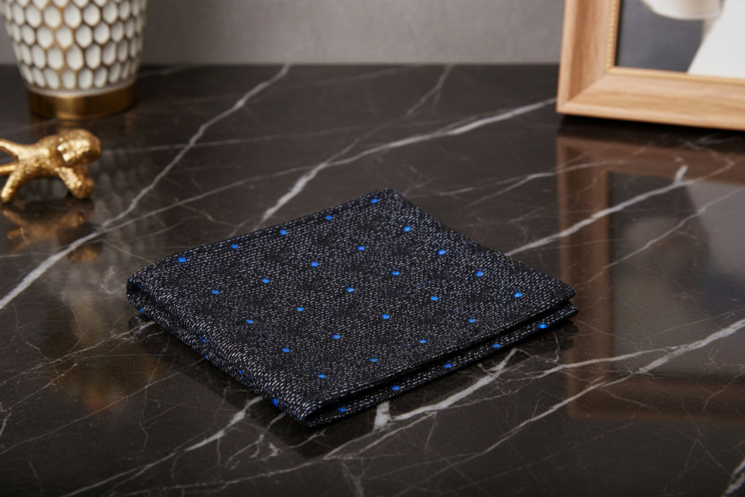Black, Grey, Blue Polka Pocket Square