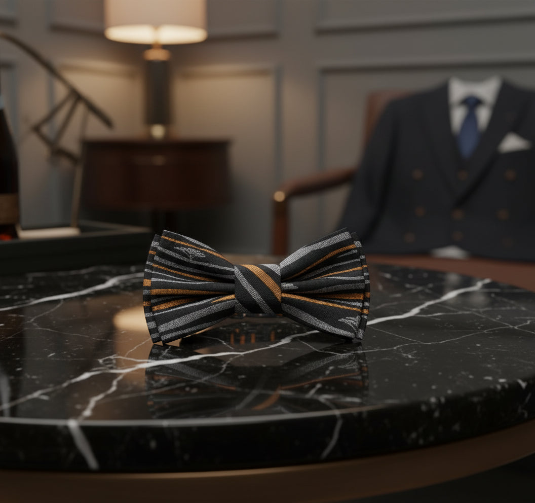 Black, Orange, Grey Abstract Bow Tie