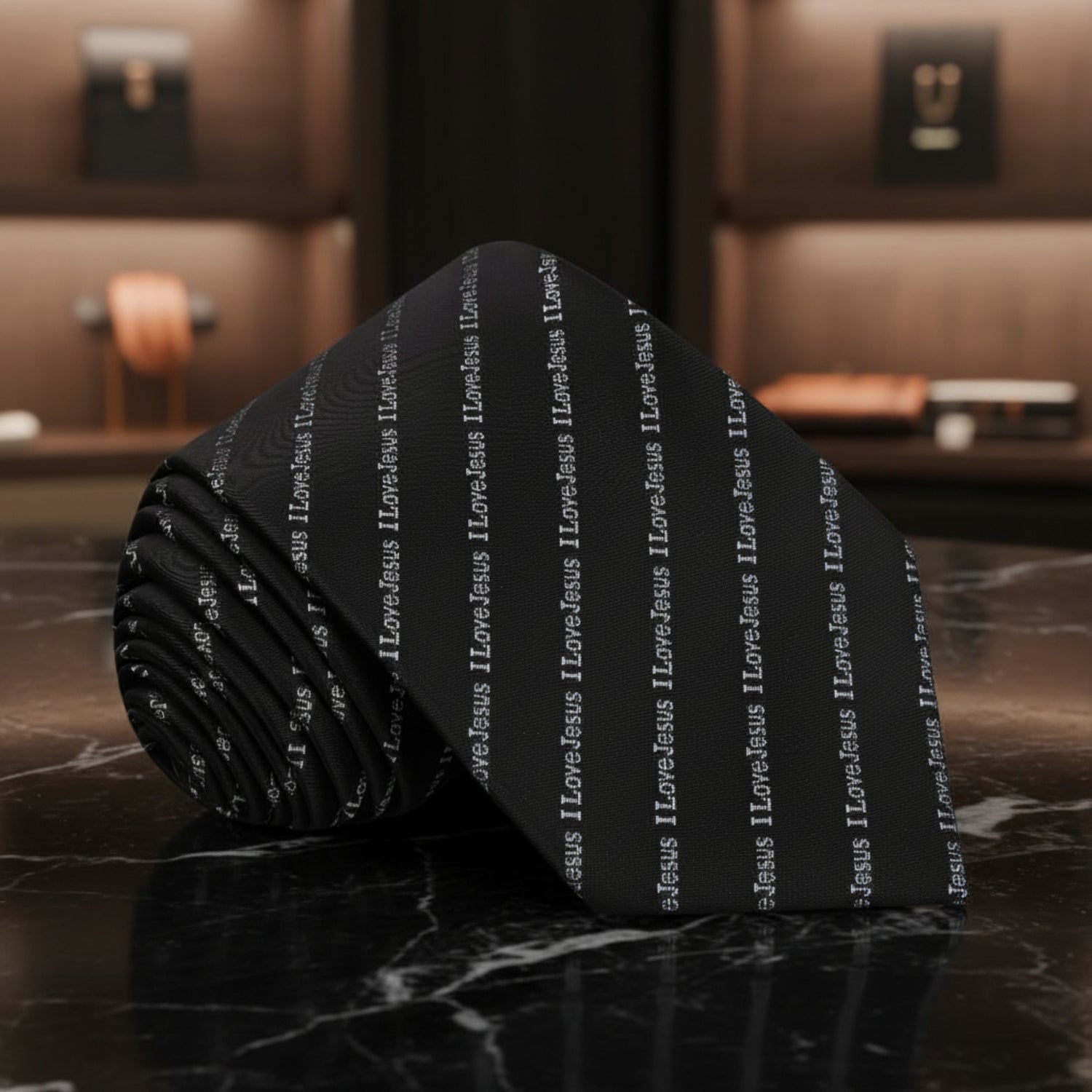 Black. Silver I love Jesus Necktie 