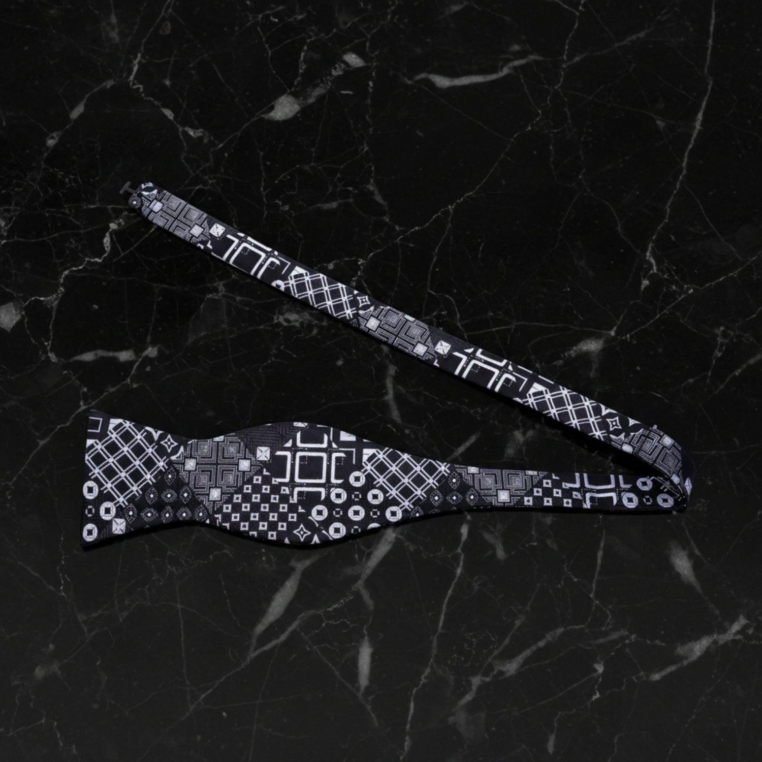 Black, Grey Abstract Bow Tie Self Tie