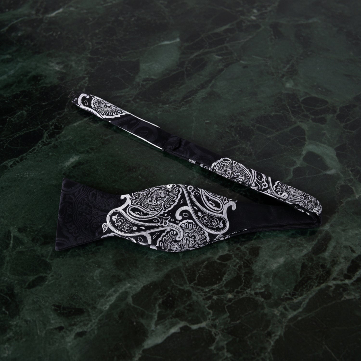 Black, Silver Paisley Bow Tie Untied