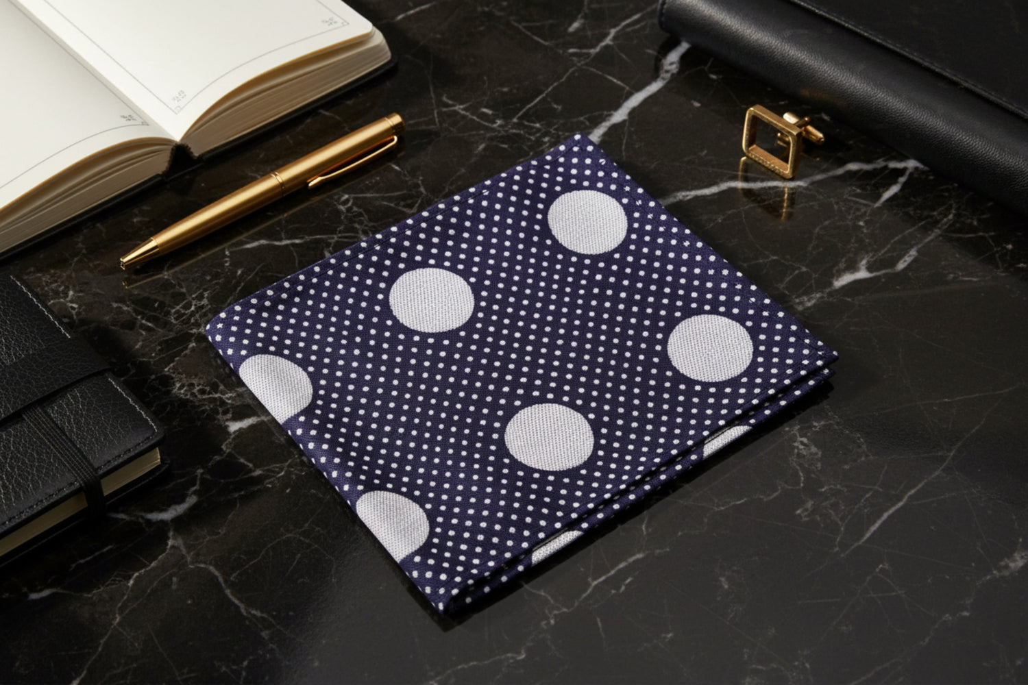 A Dark Blue, Grey Dot Pattern Pocket Square