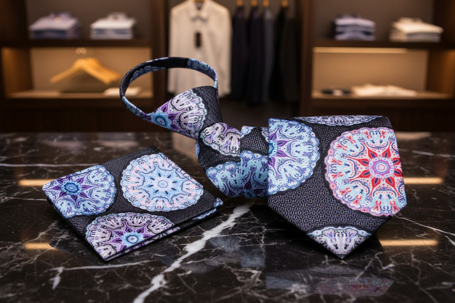 Zipper tie Black, Pink, Light Blue, Orange Abstract Tie