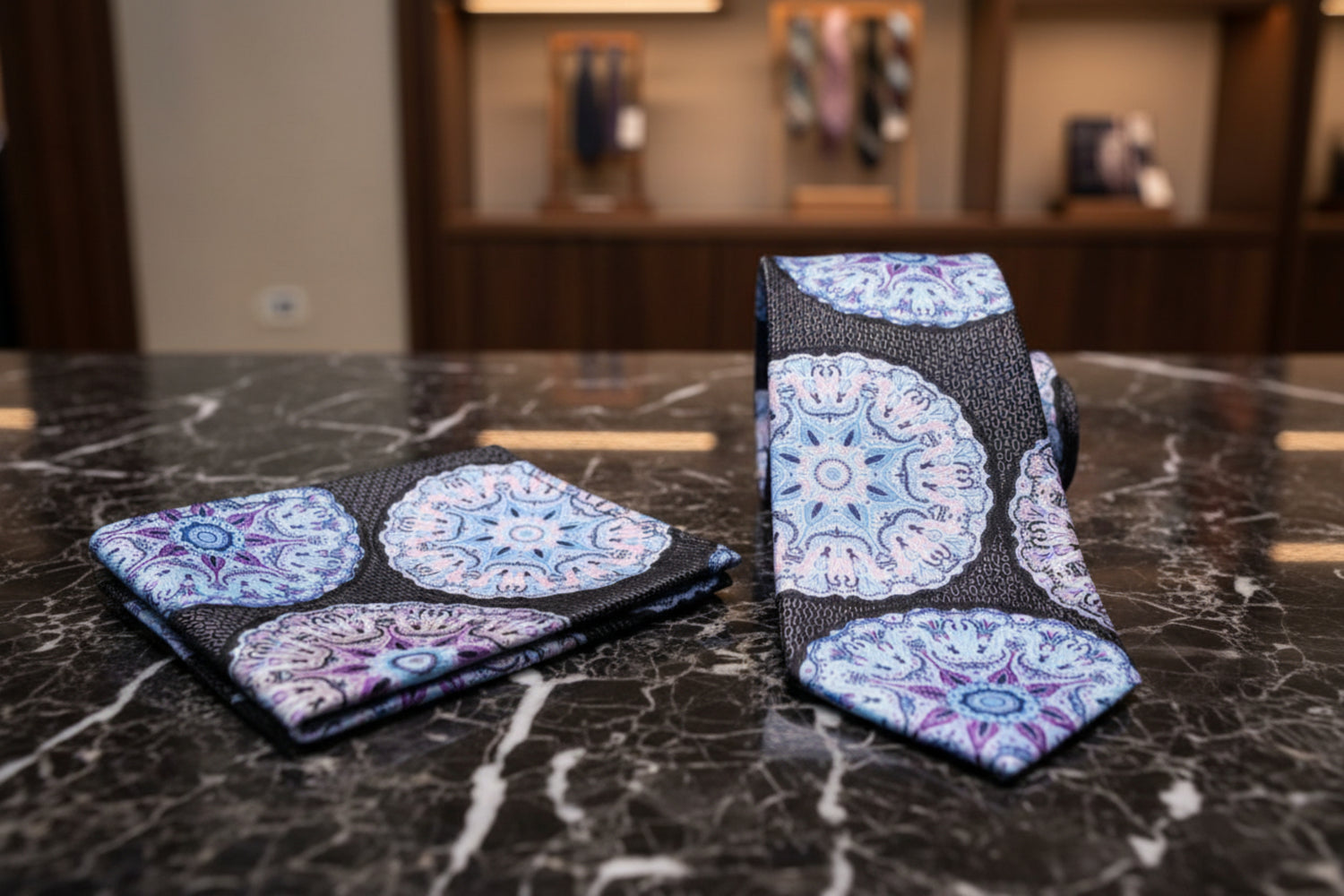 View 2 Black, Pink, Light Blue, Orange Abstract Tie