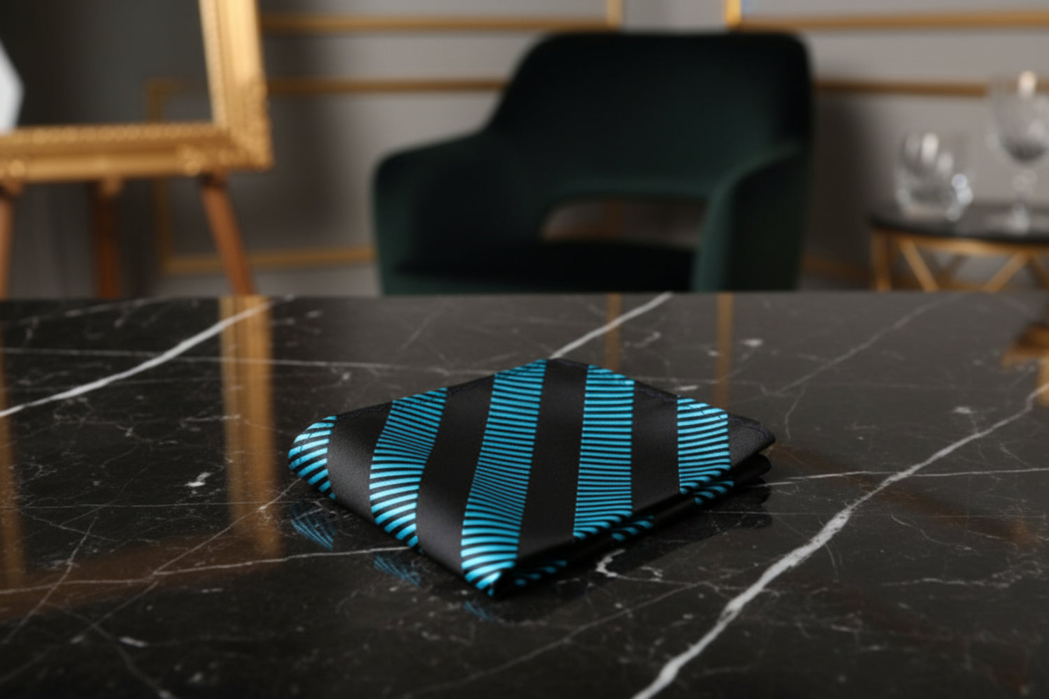Black/Light Blue Capri pocket Square
