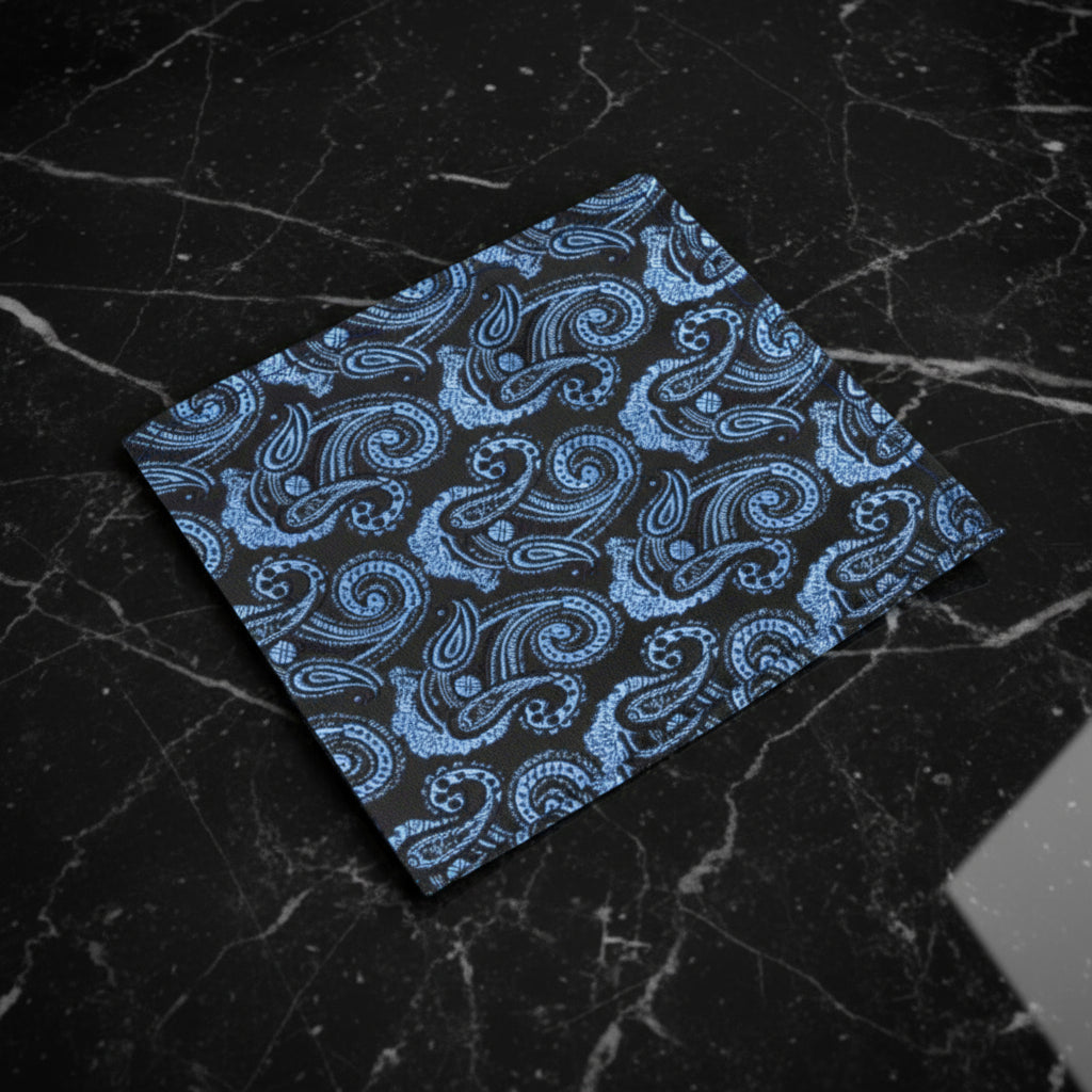 Main View: Black, Ice Blue Paisley Pocket Square