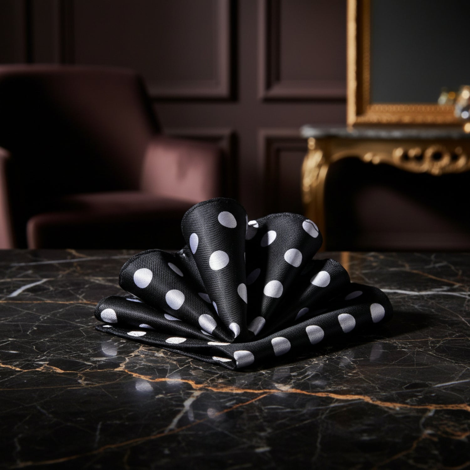 A Black, Light Grey Polka Pattern Pocket Square