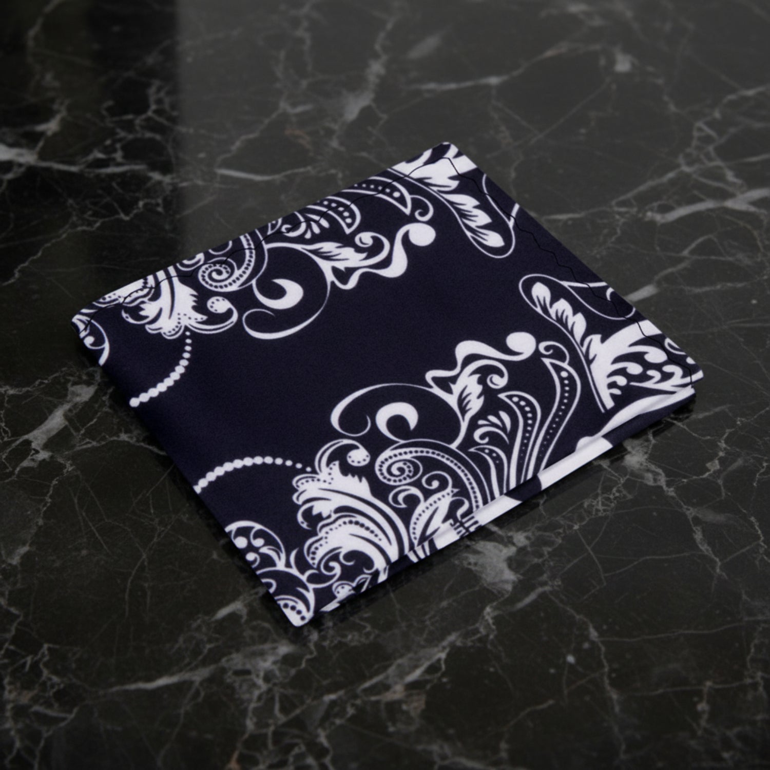 Black Light Grey Intricate Skull Motif Pocket Square