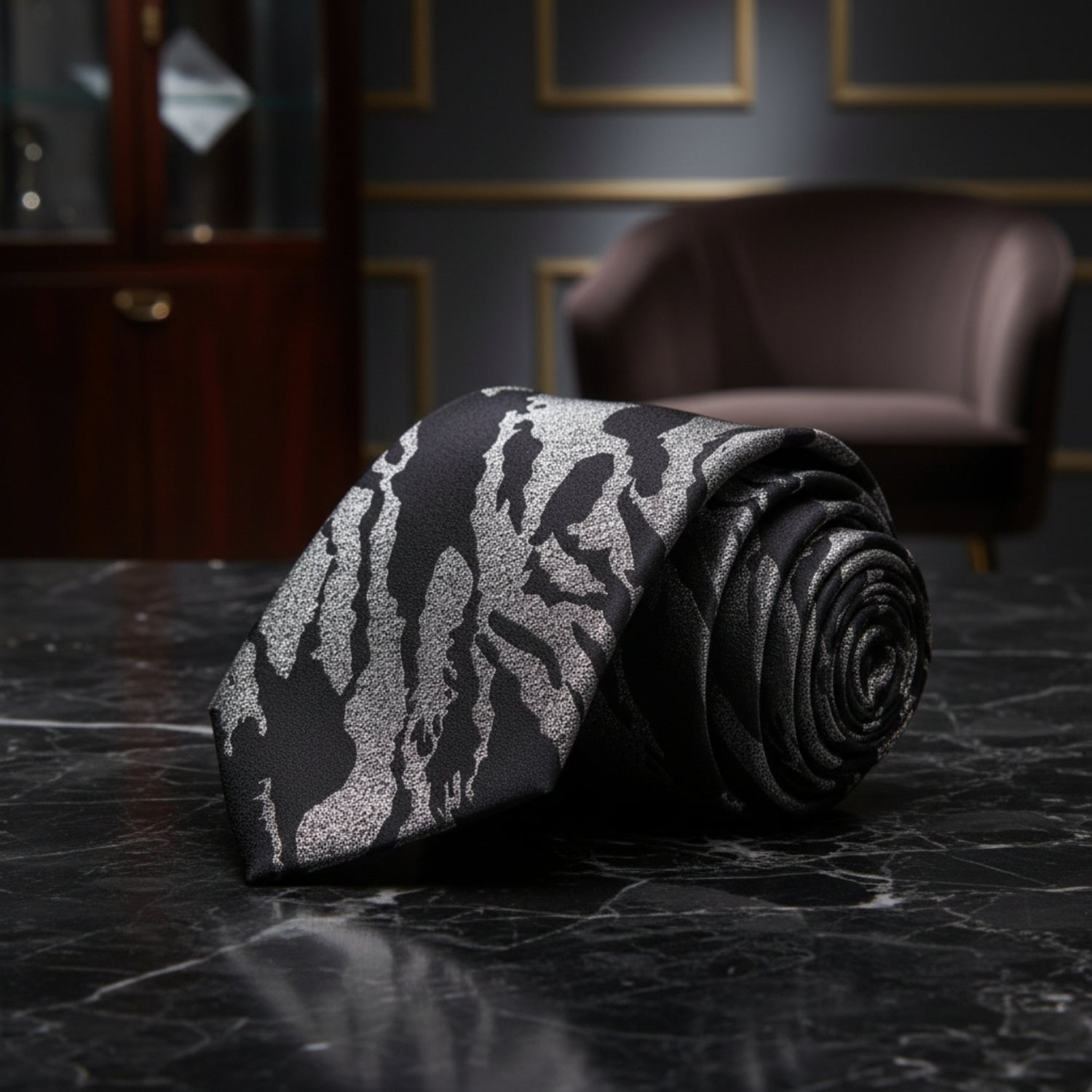 Black and Metallic Silver Abstract Tie 