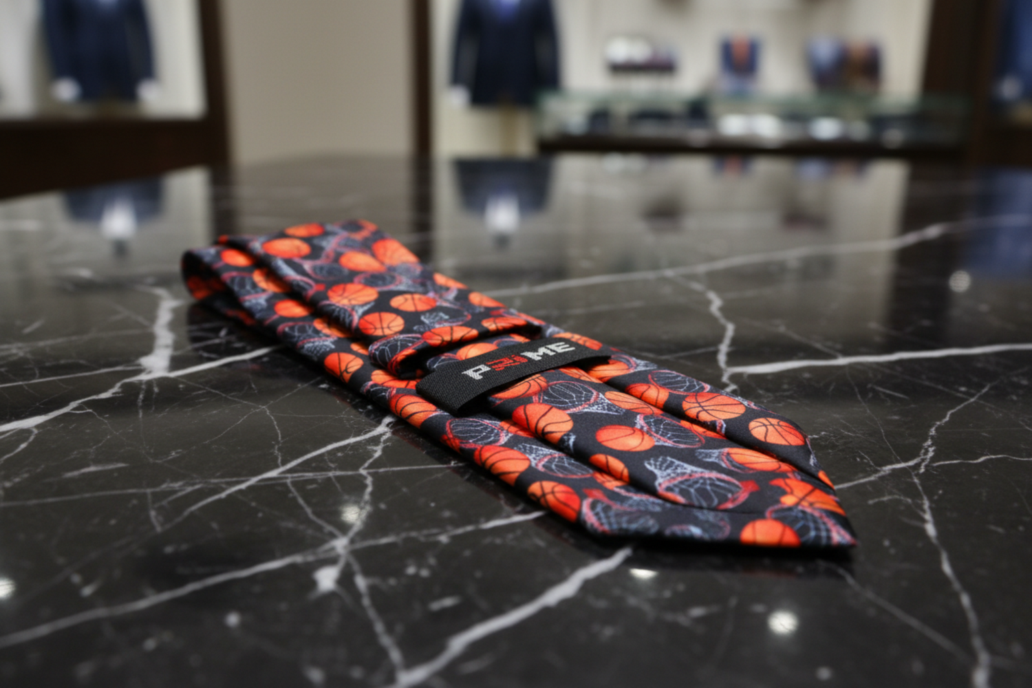 Black, Orange and White Basketball Themed Tie Keep