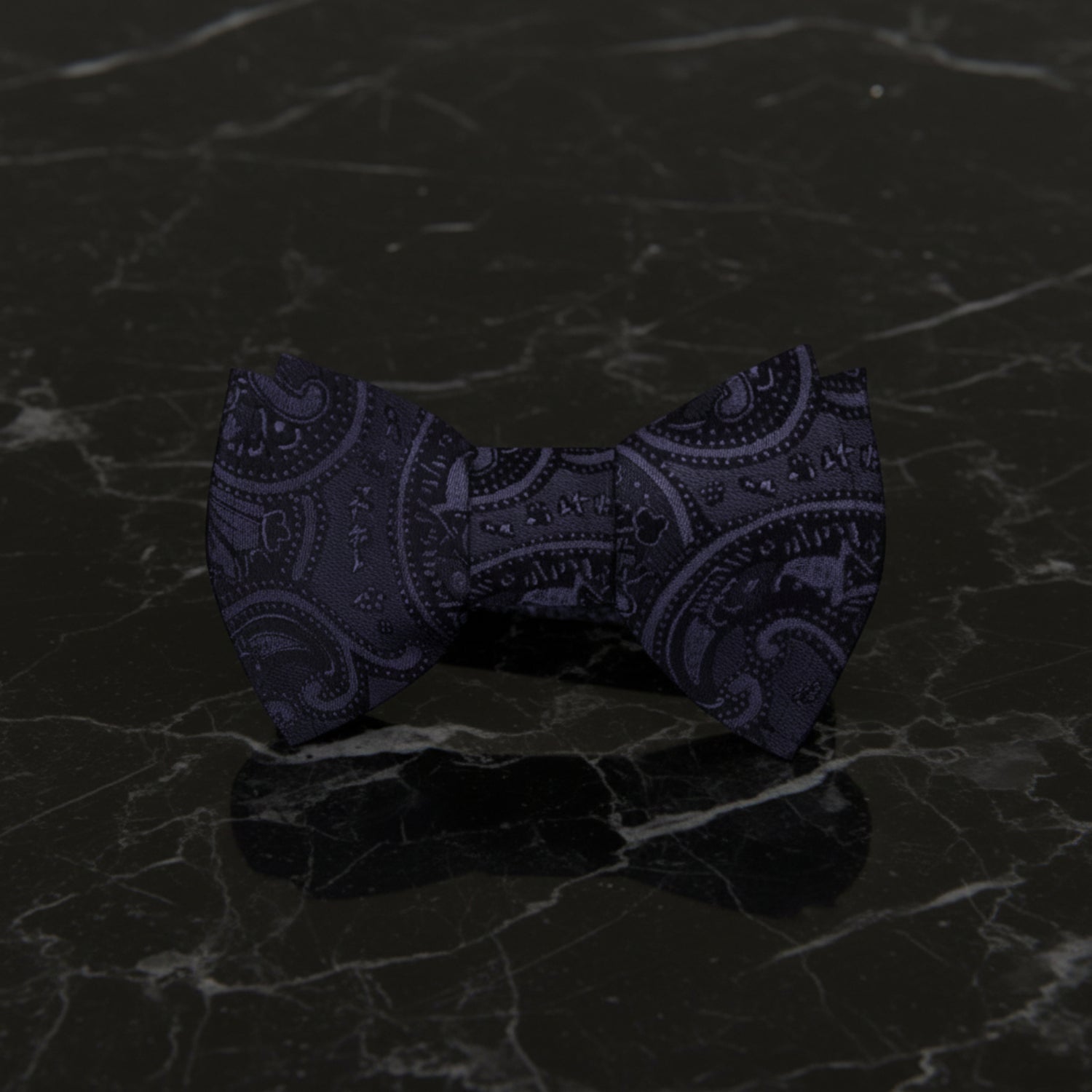 A Black, Graphite Paisley Pattern Self Tie Bow Tie 