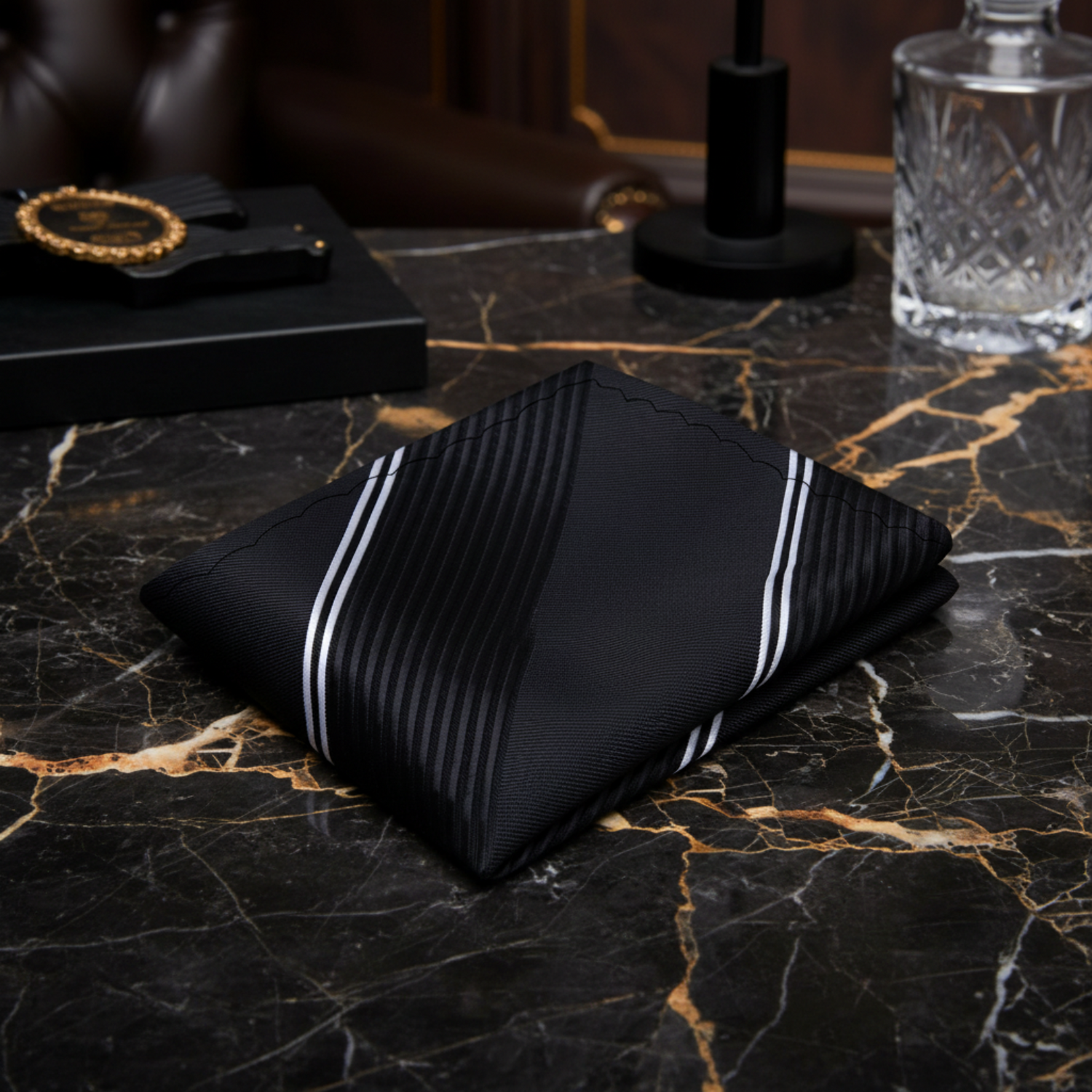 A Black, White Stripe Pattern Pocket Square