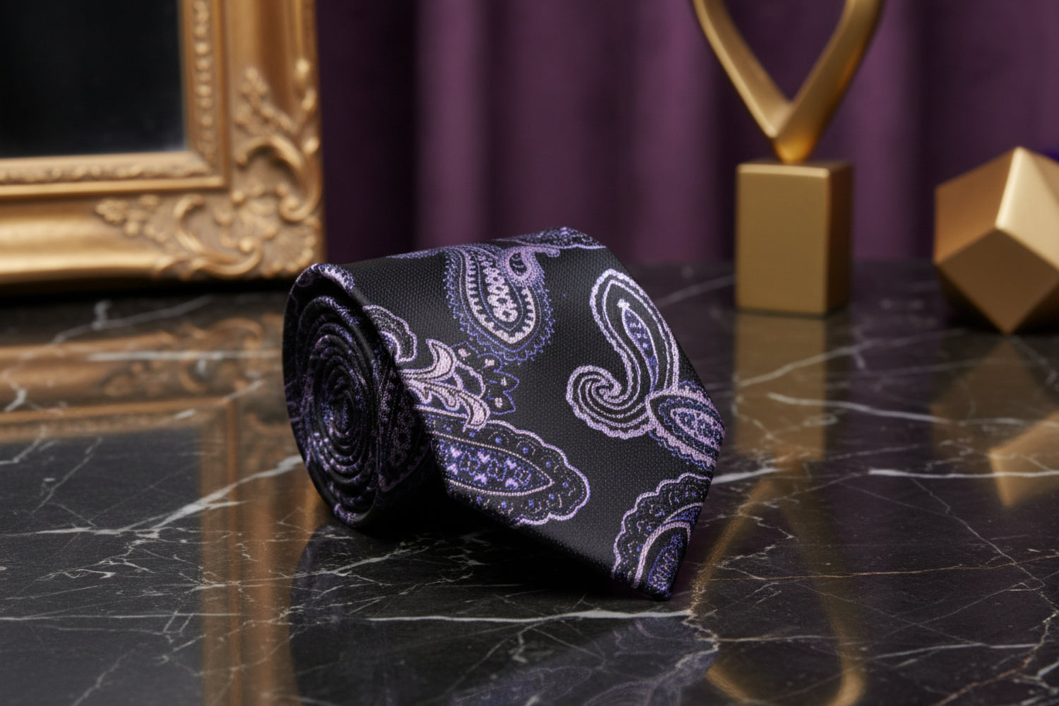 A Black, Pink Paisley Pattern Necktie, 