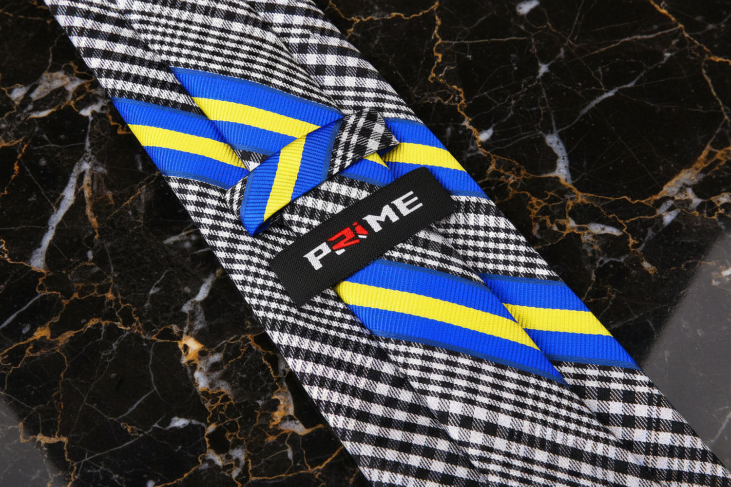 Black Plaid with Blue and Yellow Stripe Necktie Keep