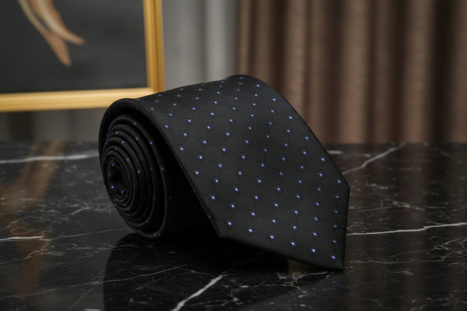 A Black, White Geometric Texture With Small Black, White Checks Silk Necktie