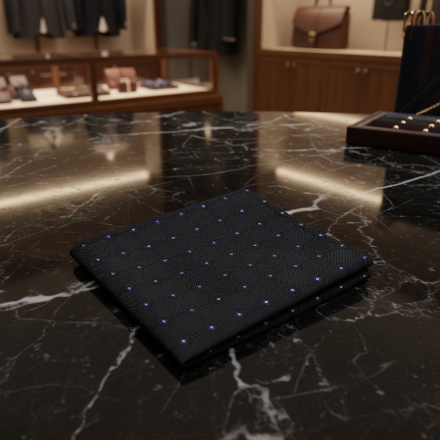 A Black Geometric Squares Pattern Pocket Square