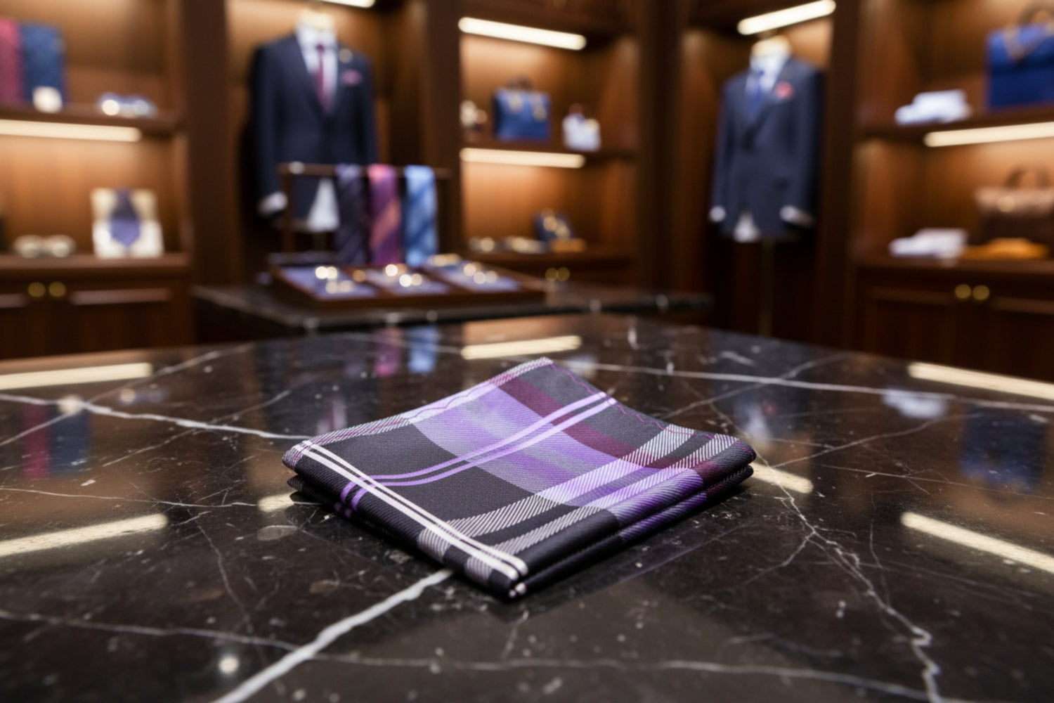 A Black, Purple, White Plaid Pattern  Pocket Square