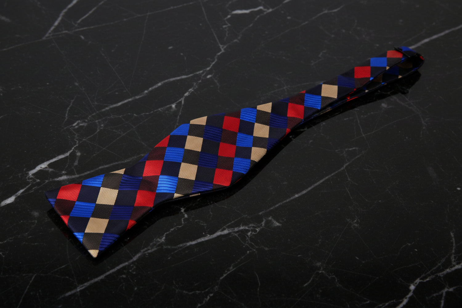 Self-Tie Black, Blue, Yellow and Red Geometric Bow Tie 