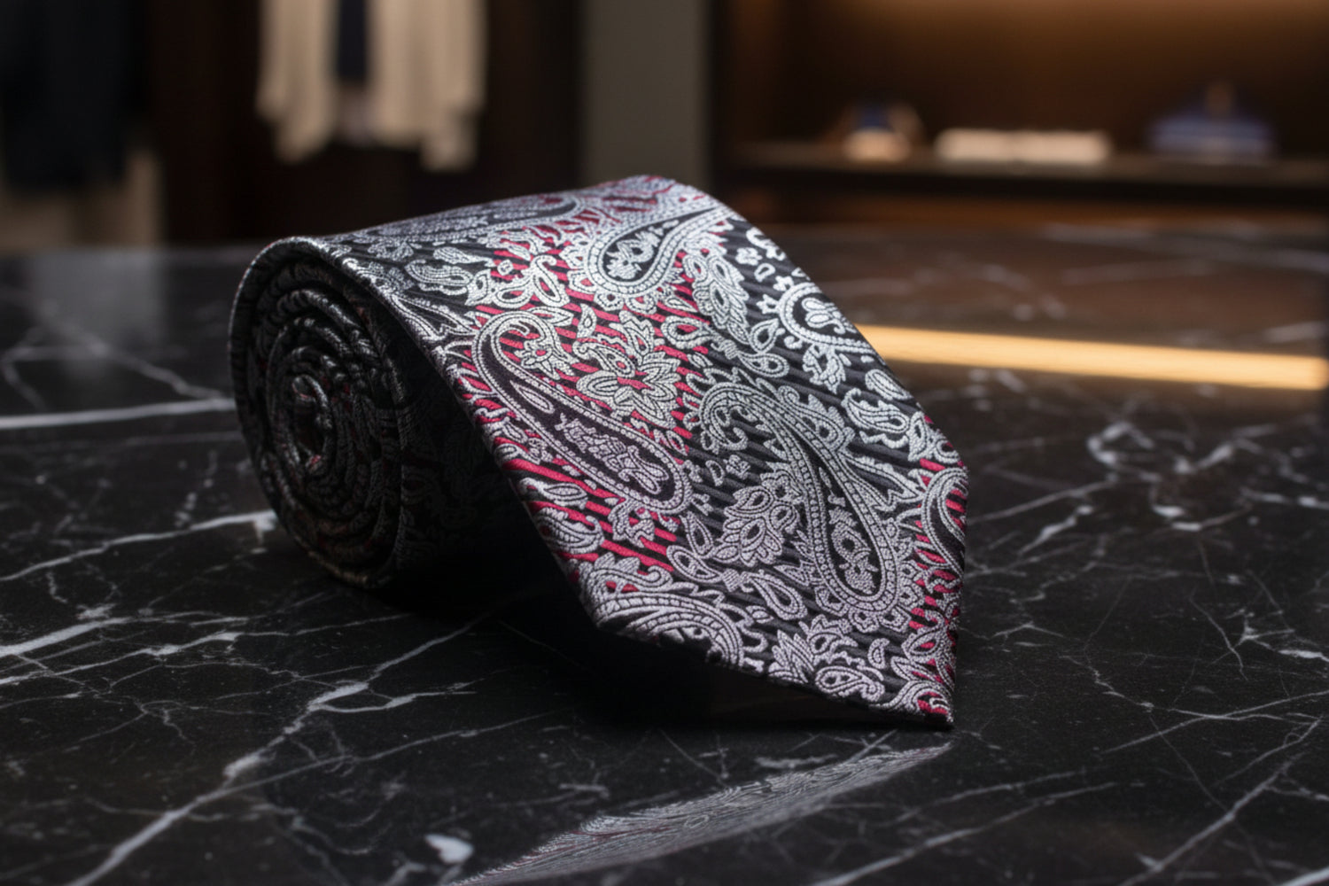 Red, Black, Grey Paisley Tie 
