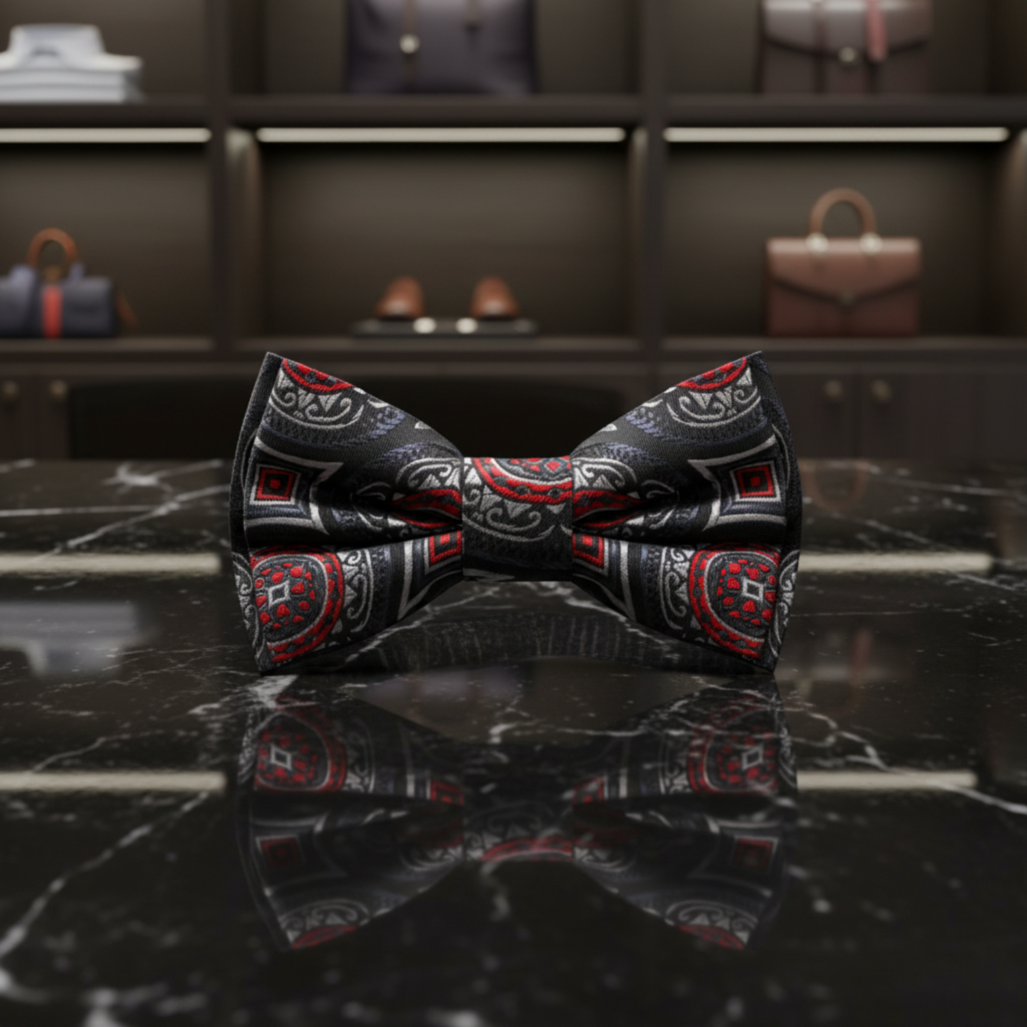 Black, Red and Grey Abstract Bow Tie