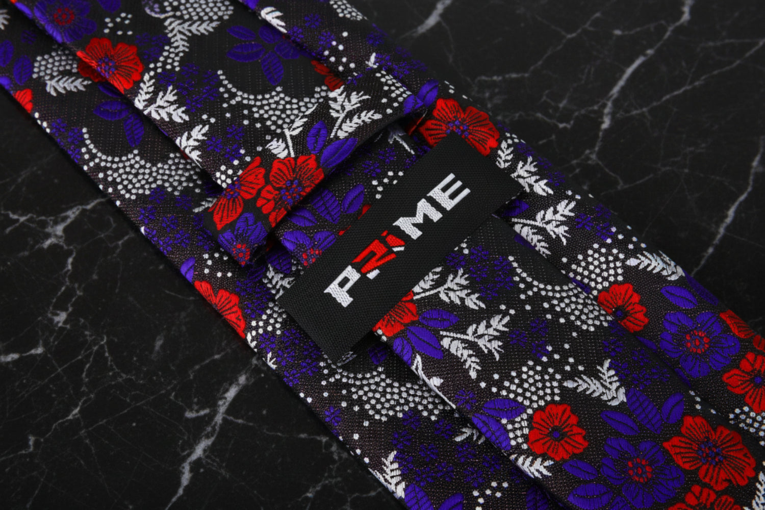 Black, Purple, Red, Light Silver Floral Necktie Keep
