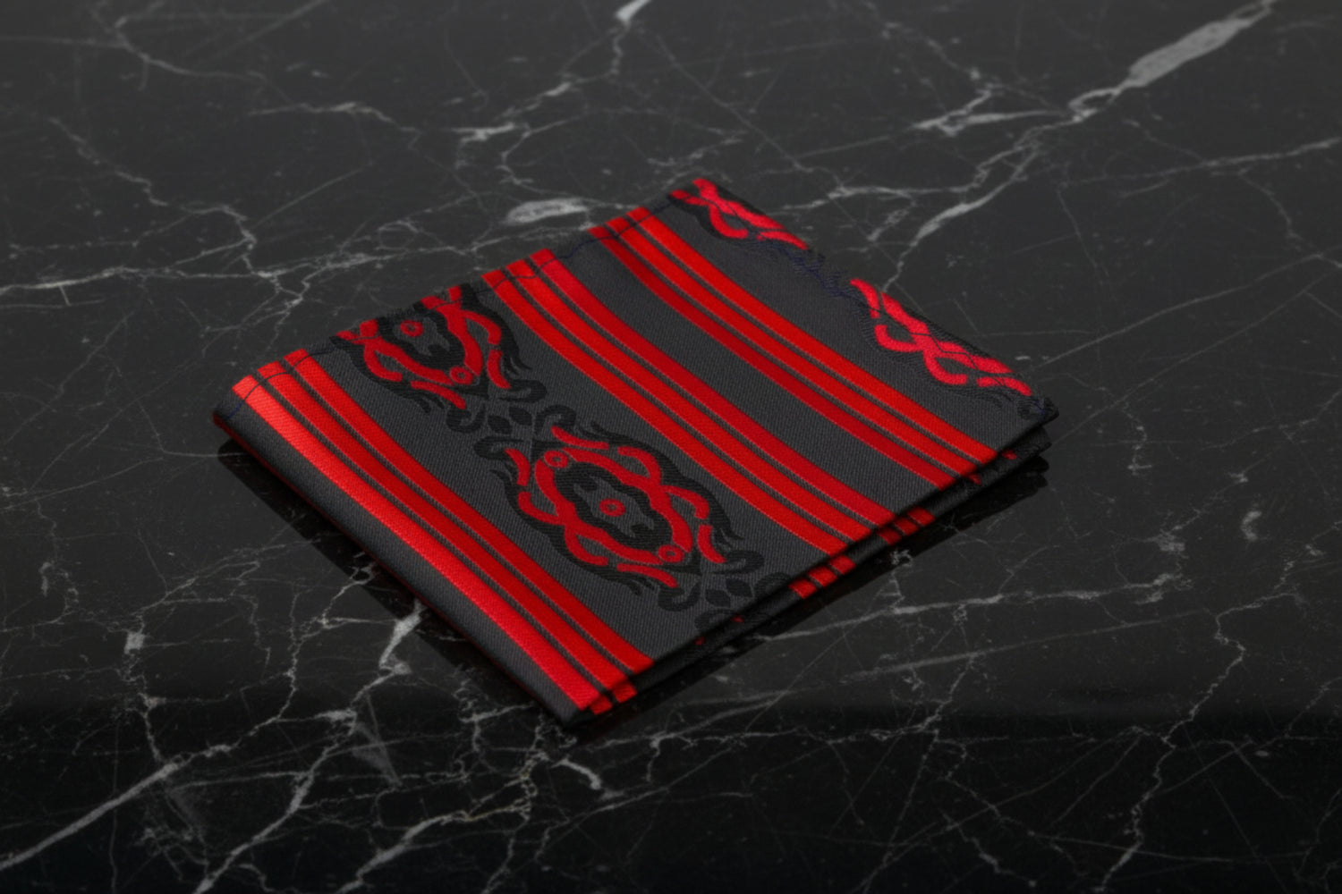 Black and Red Stripe with Scarab Pocket Square