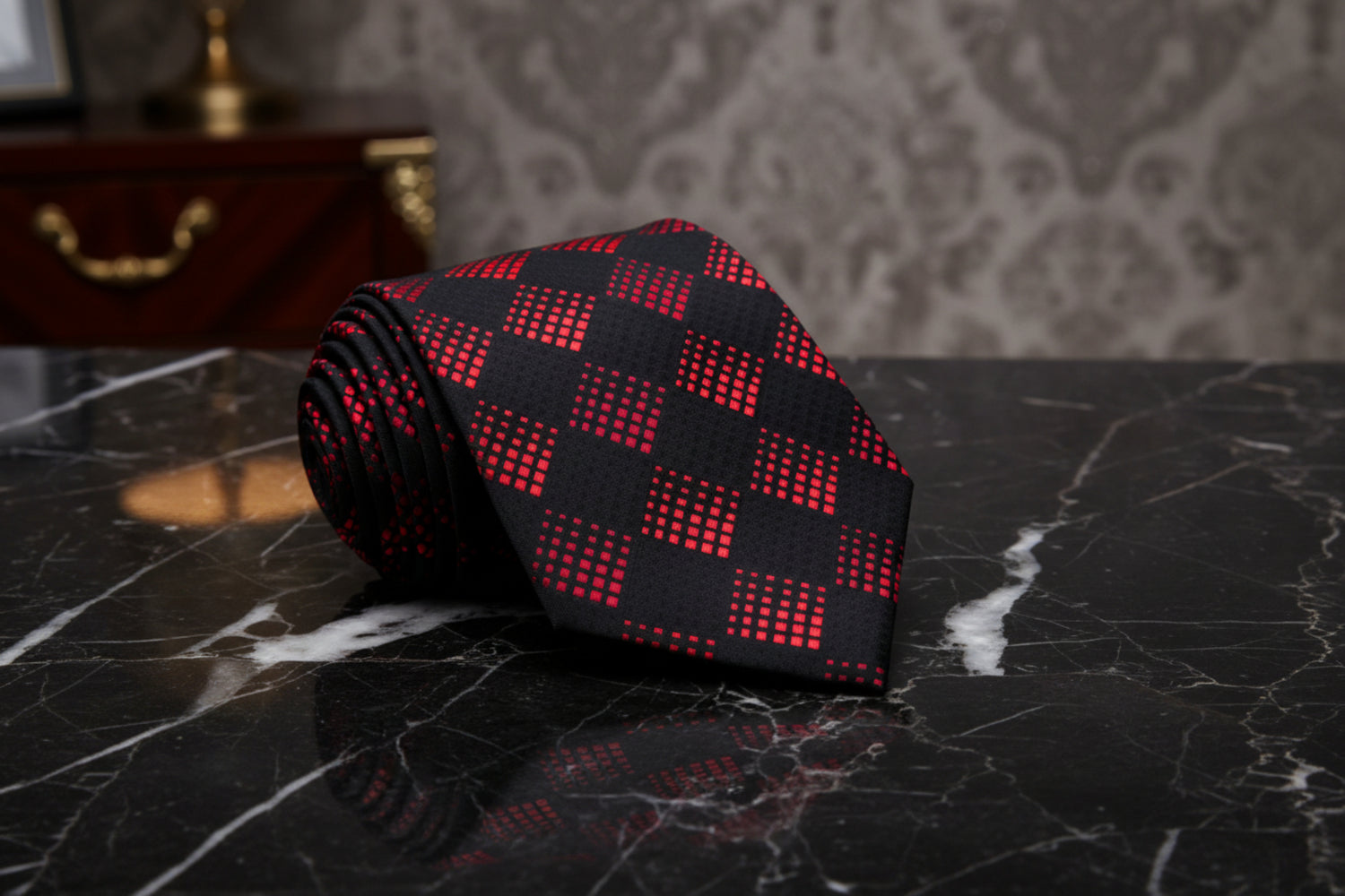 Black, Red Geometric Diamonds Tie 