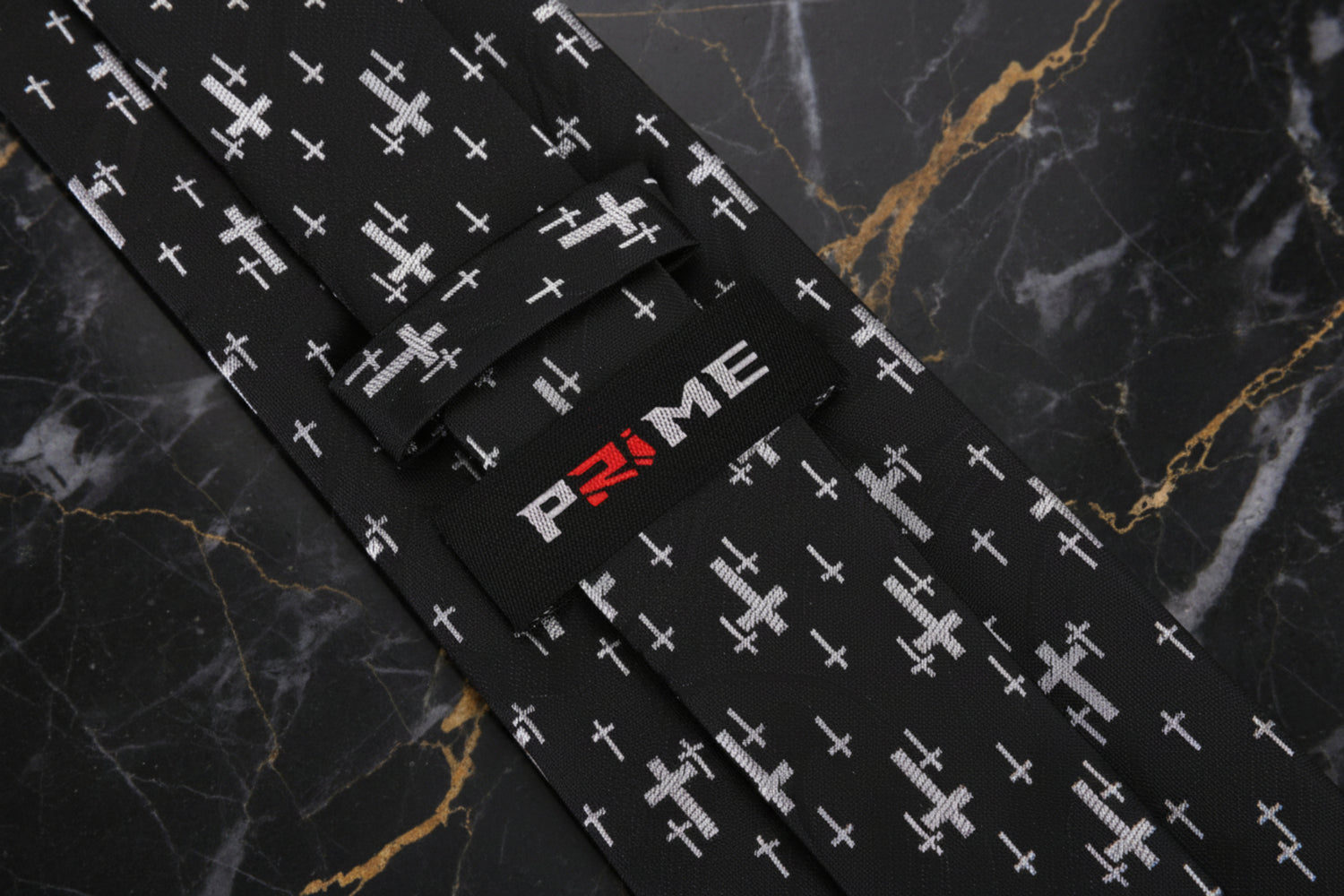 Black, Silver Crosses Necktie keep
