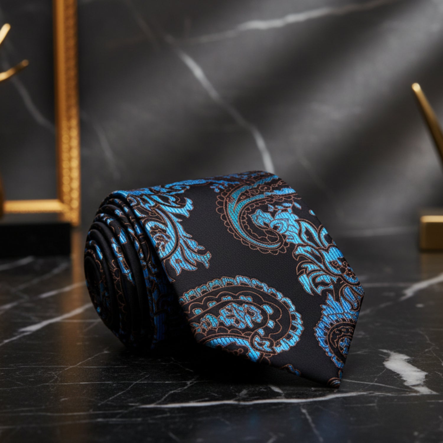 Black, Teal Paisley Tie  