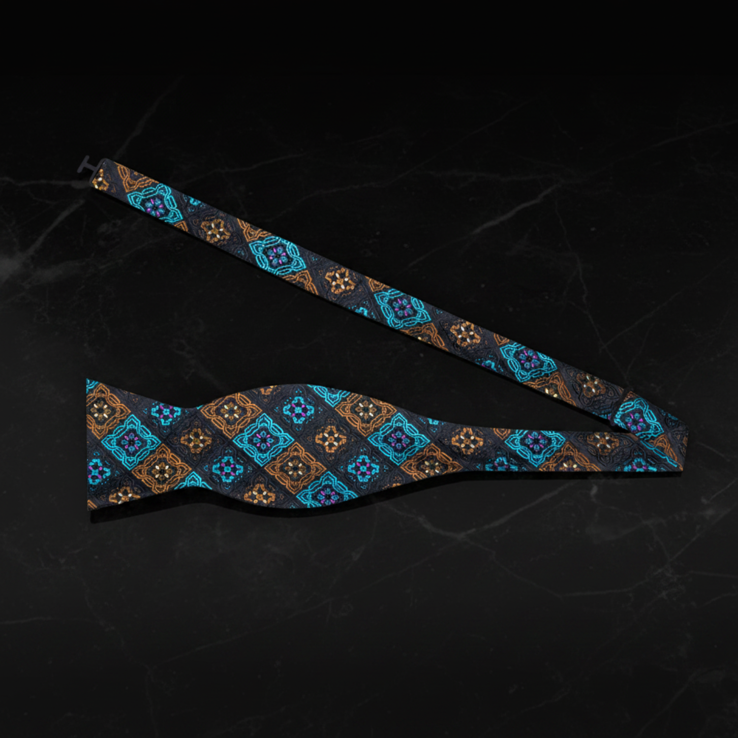 Black, Brown, Light Blue Geometric self Tie Bow Tie
