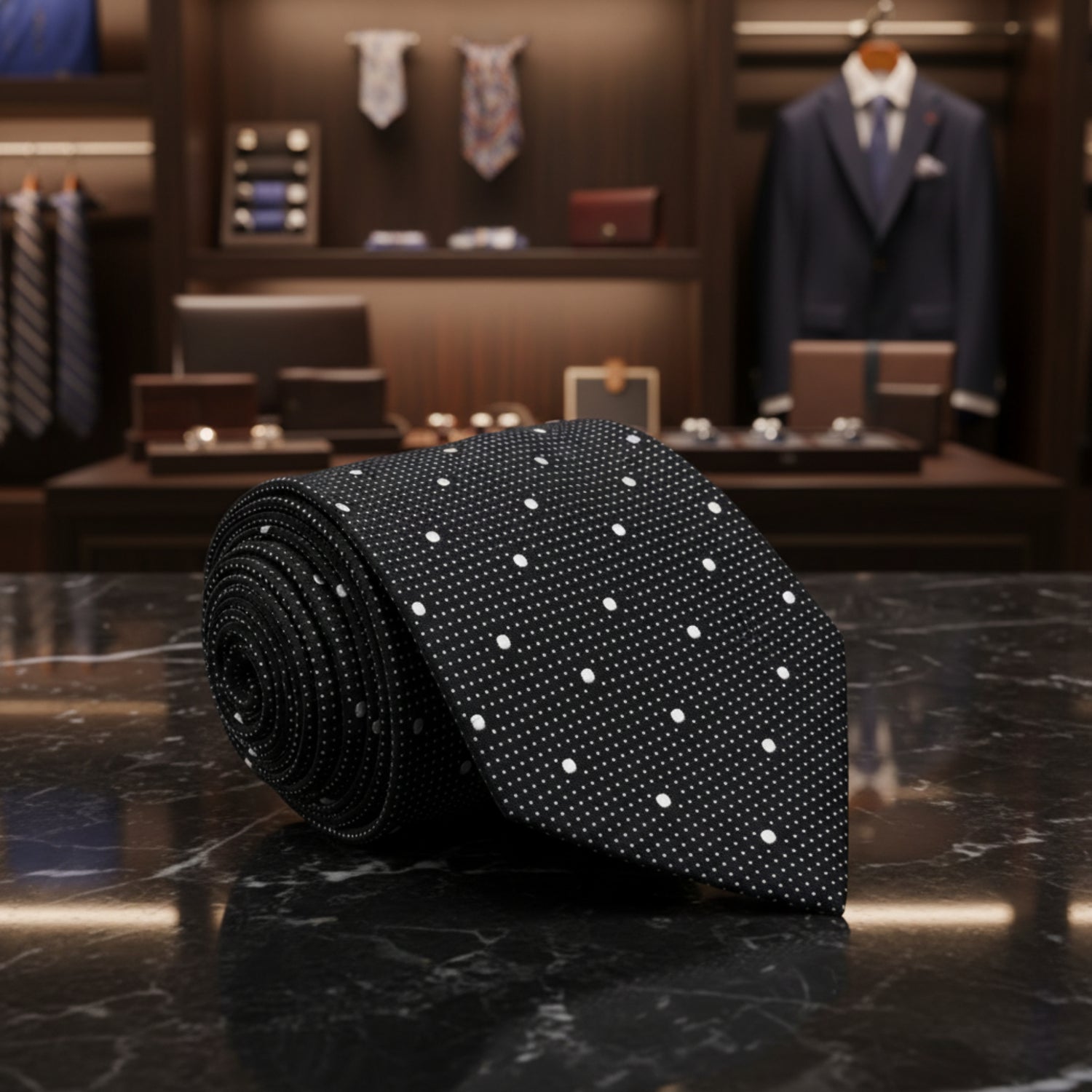 Black, White Polka Tie 