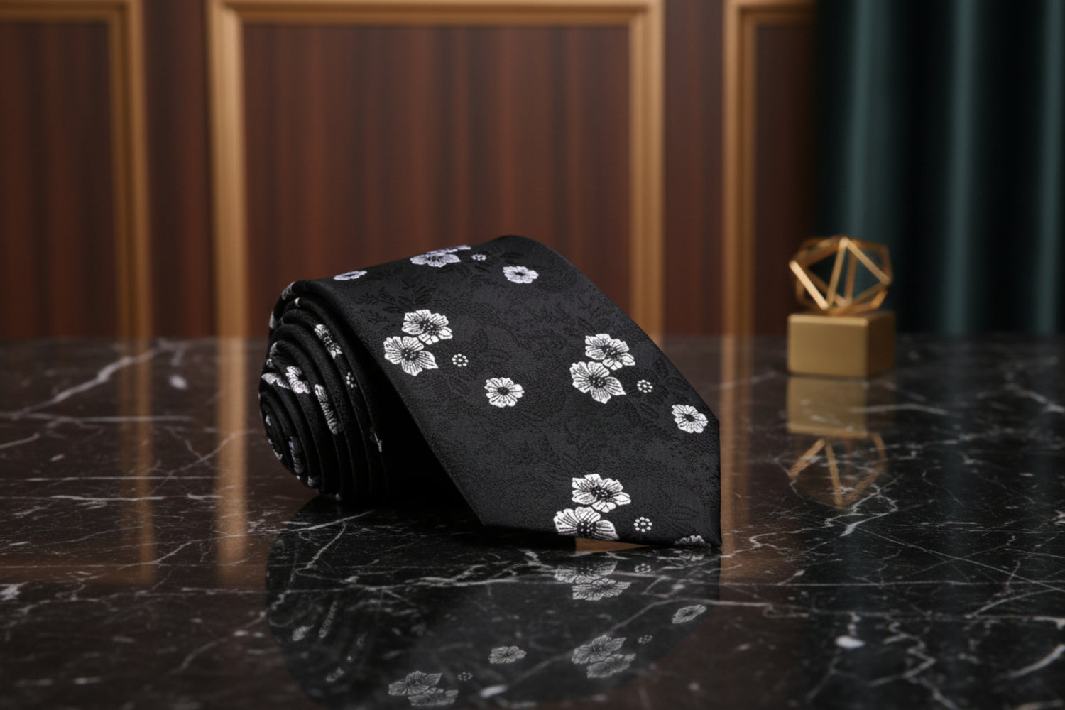 Black and White Floral Tie