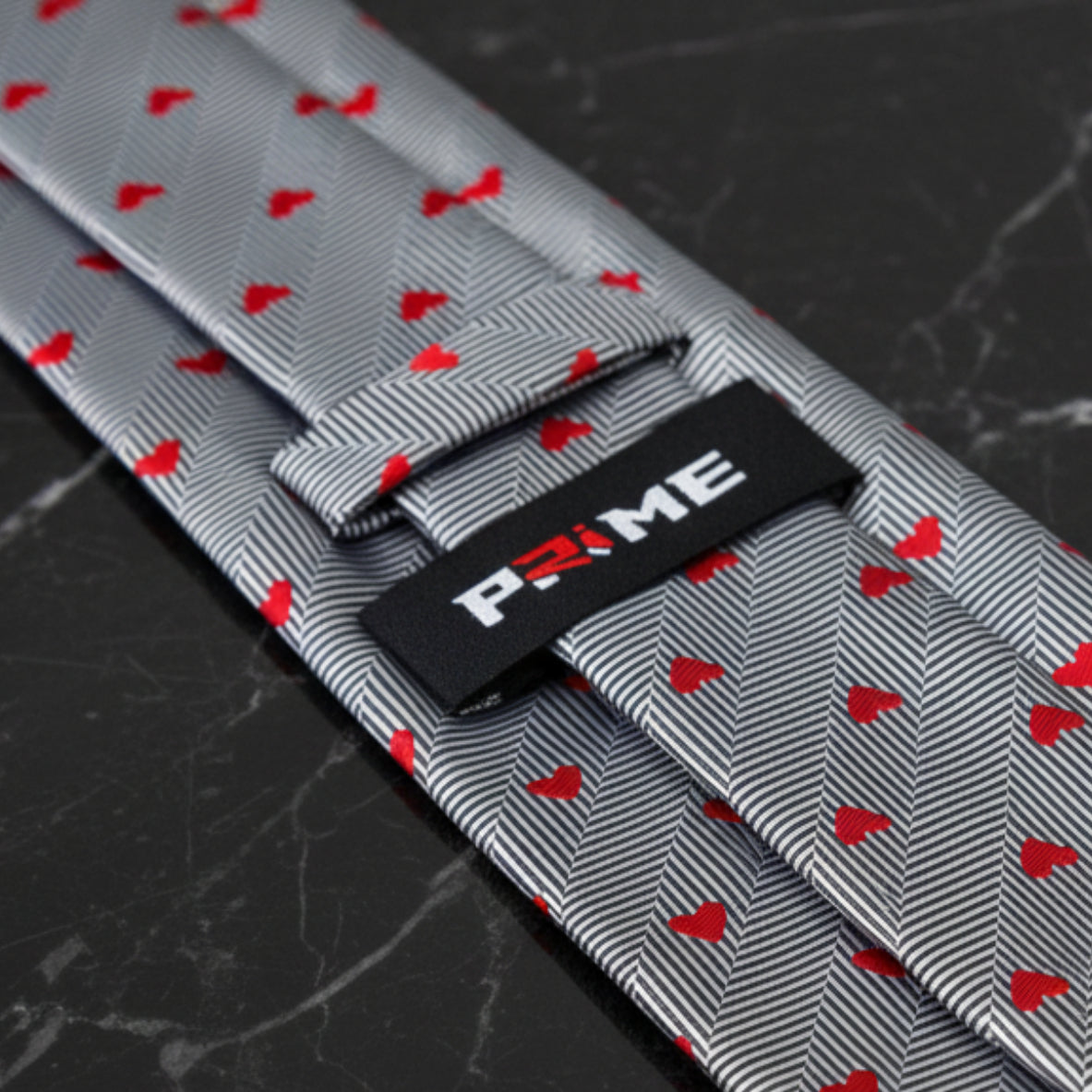 Black, Red, Grey Herringbone and Hearts Necktie Keep
