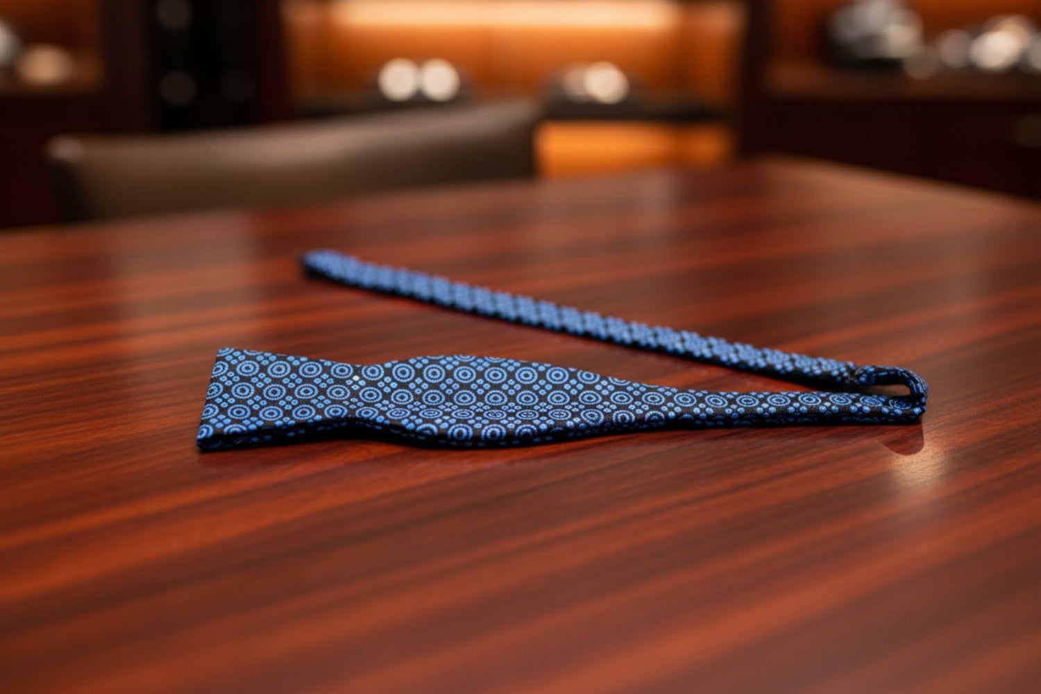 Black, Ice Blue Circles Bow Tie Untied