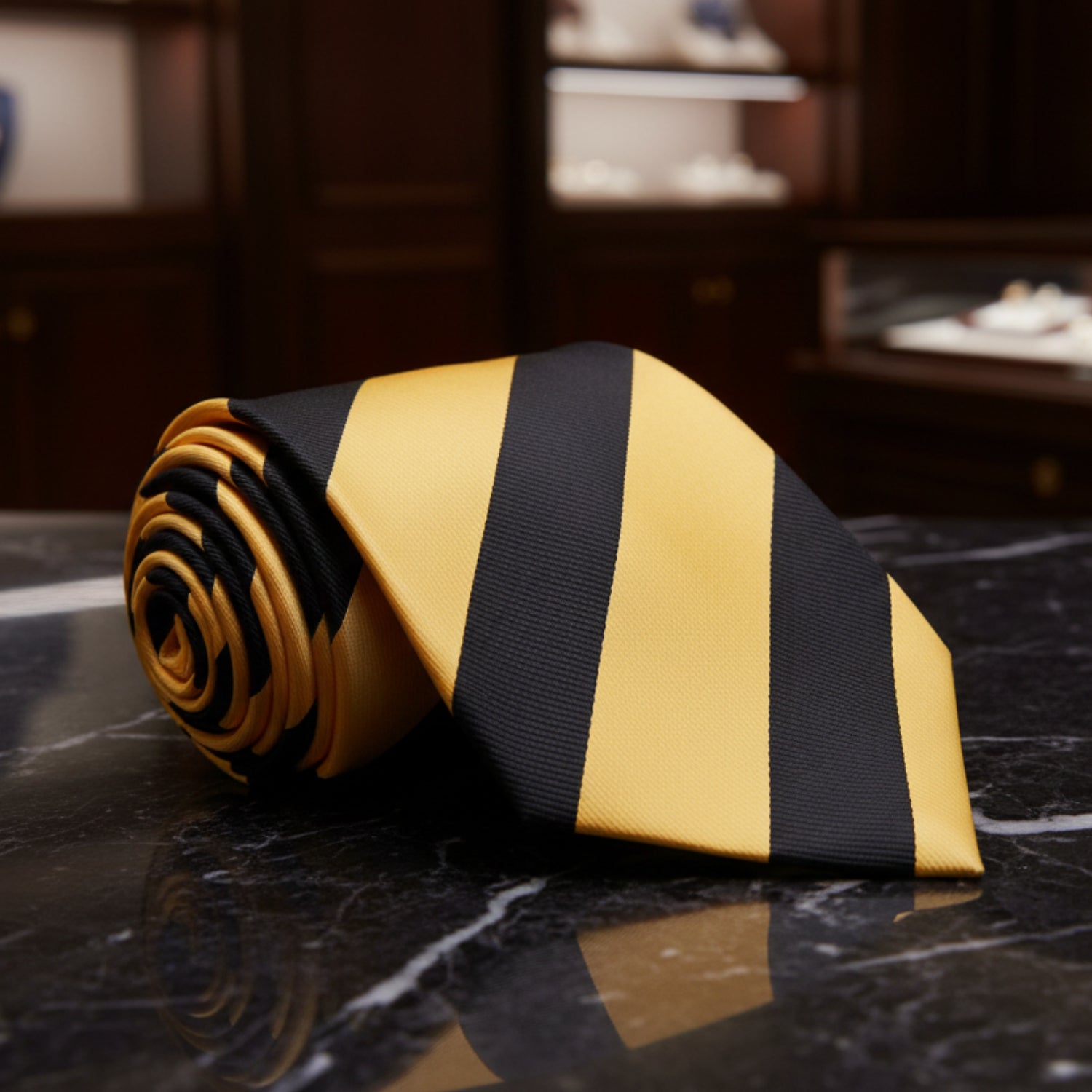 A Yellow, Black Stripe Pattern Necktie