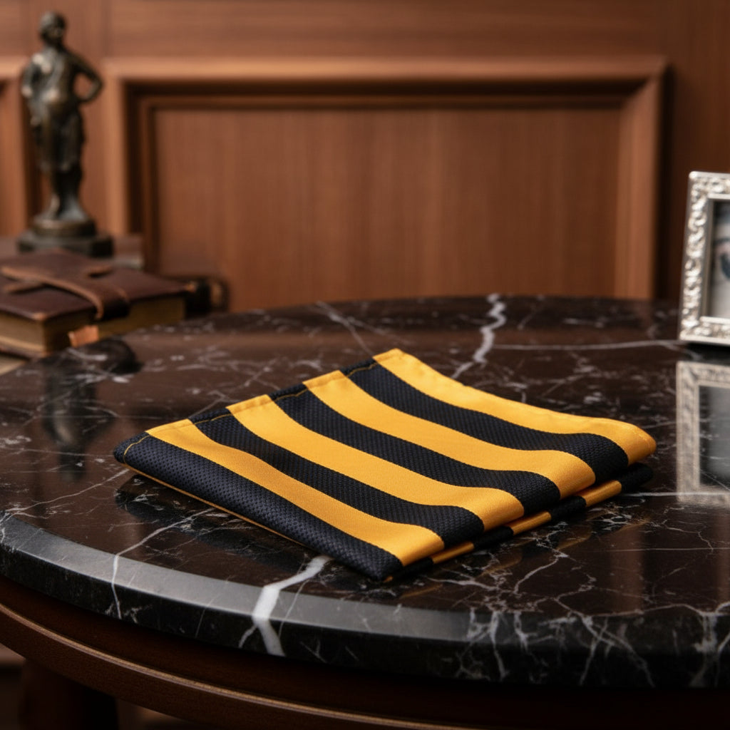 A Black, Gold Stripe Pattern Pocket Square