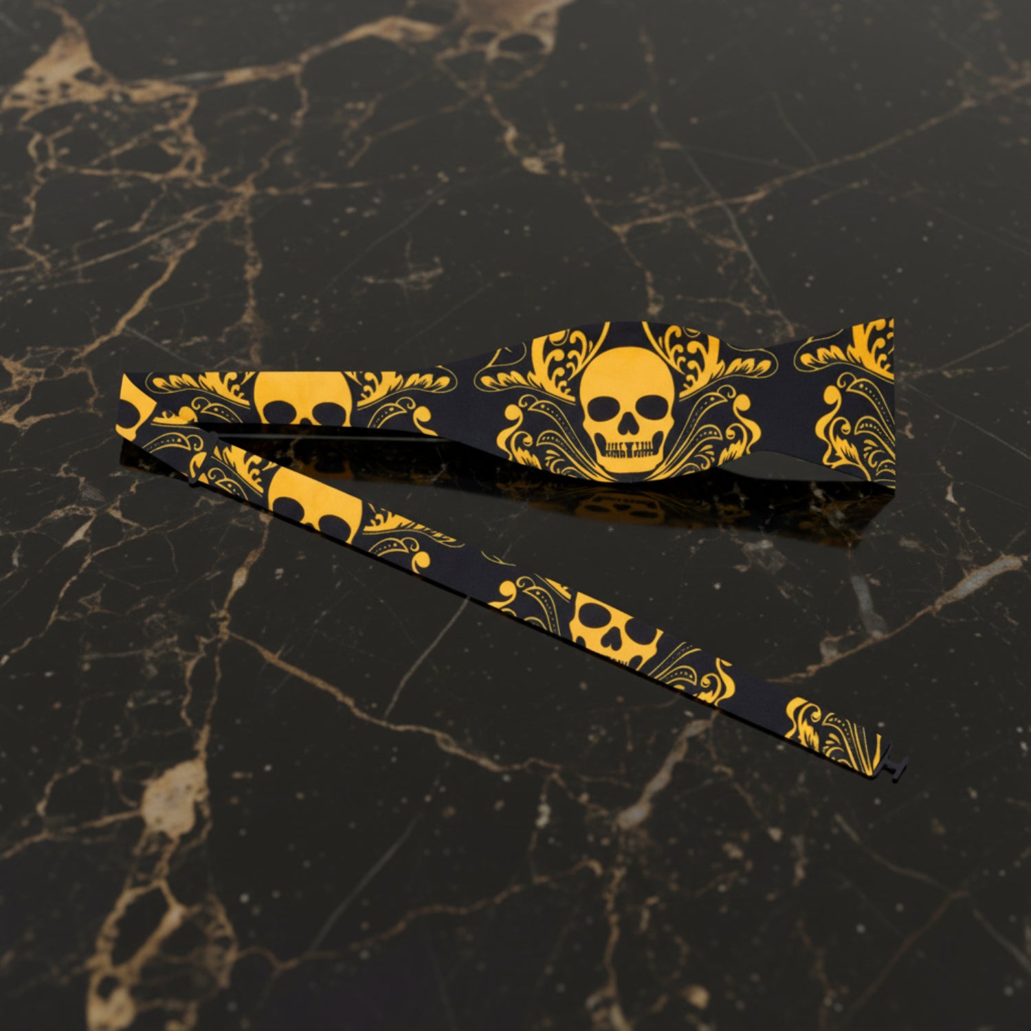 Black and Yellow Skull Bow Tie Self Tie