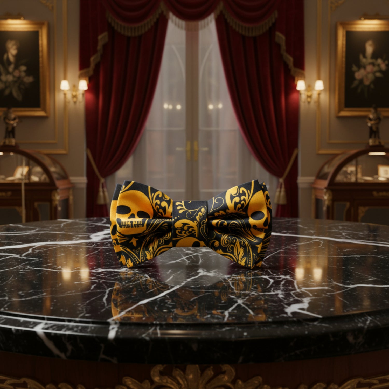 Black and Yellow Skull Bow Tie 