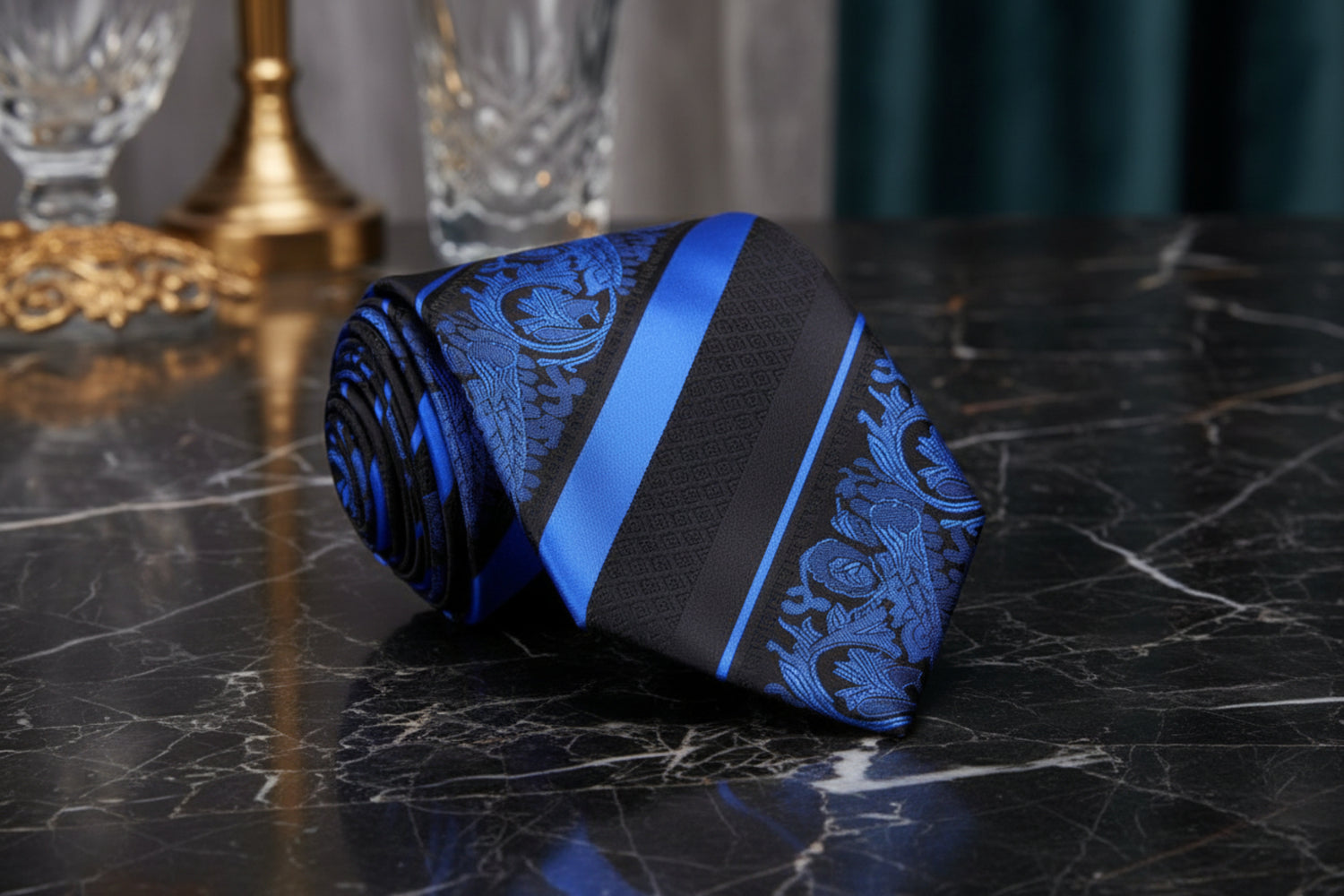 Black, Blue Floral Tie 