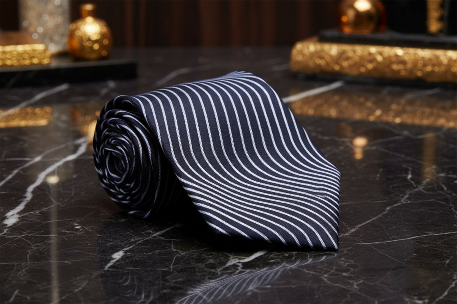 a black with grey lines necktie