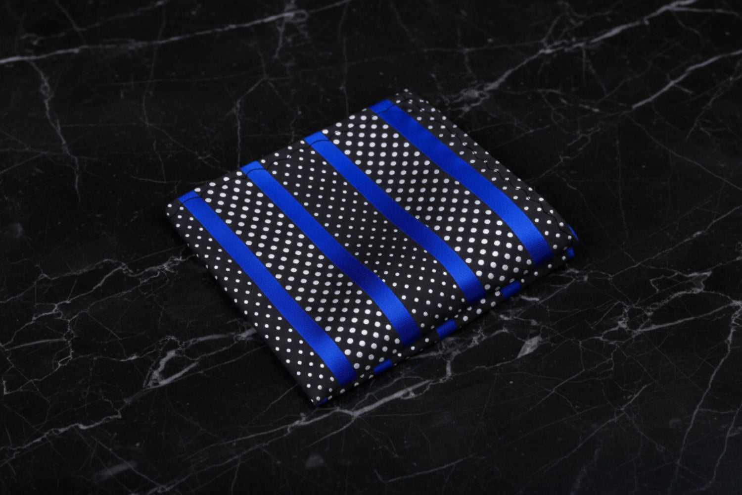 Black, Blue, White Polka and Stripe Pocket Square