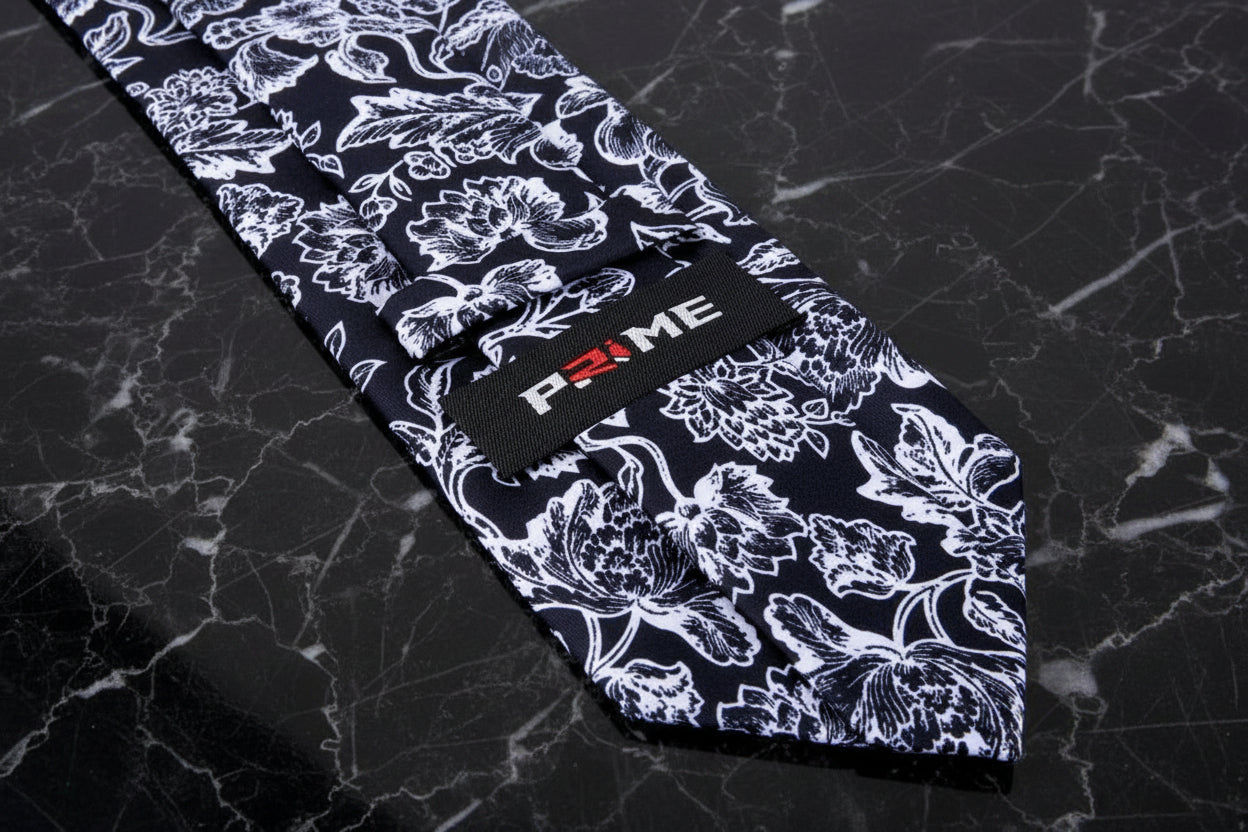 Black Filigree Floral Tie Keep