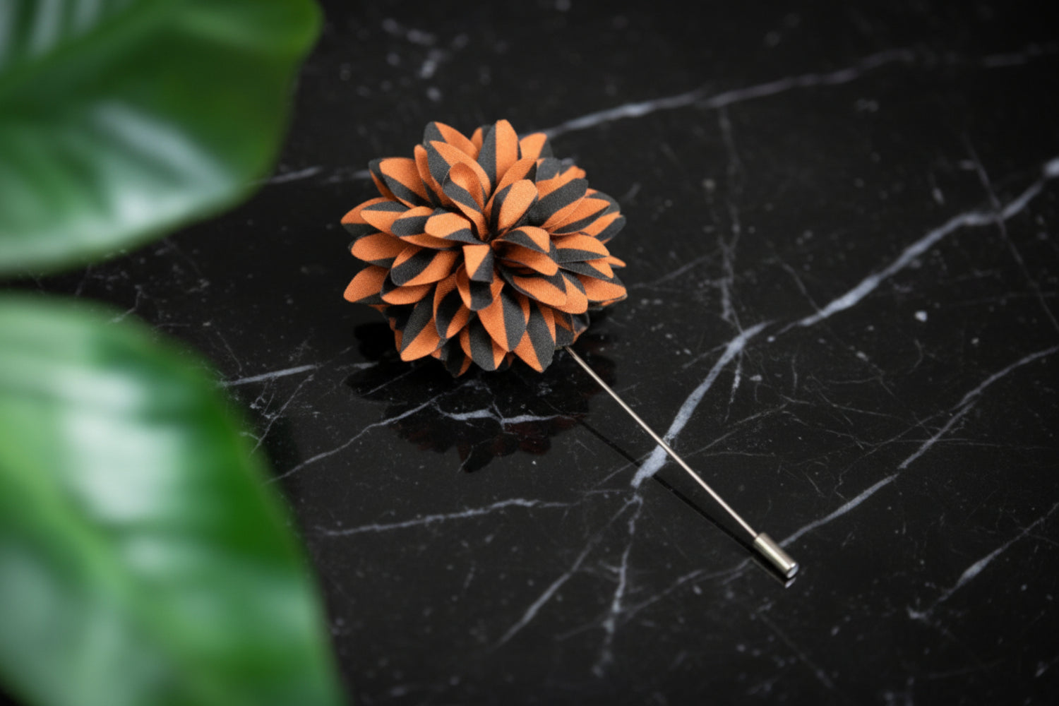A Rich Yellow Colored Stripe Pattern Lapel Flower||Rich Yellow, Black