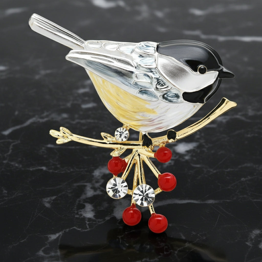 A Grey Black Robin Lapel Pin
