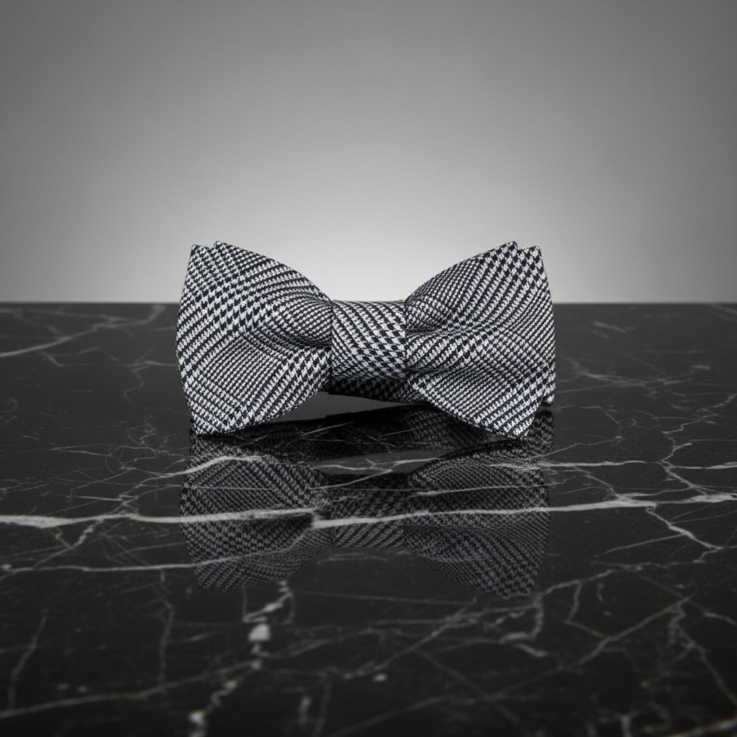 A Black, Silver Geometric Plaid Pattern Self Tie Bow Tie ||Grey, Black