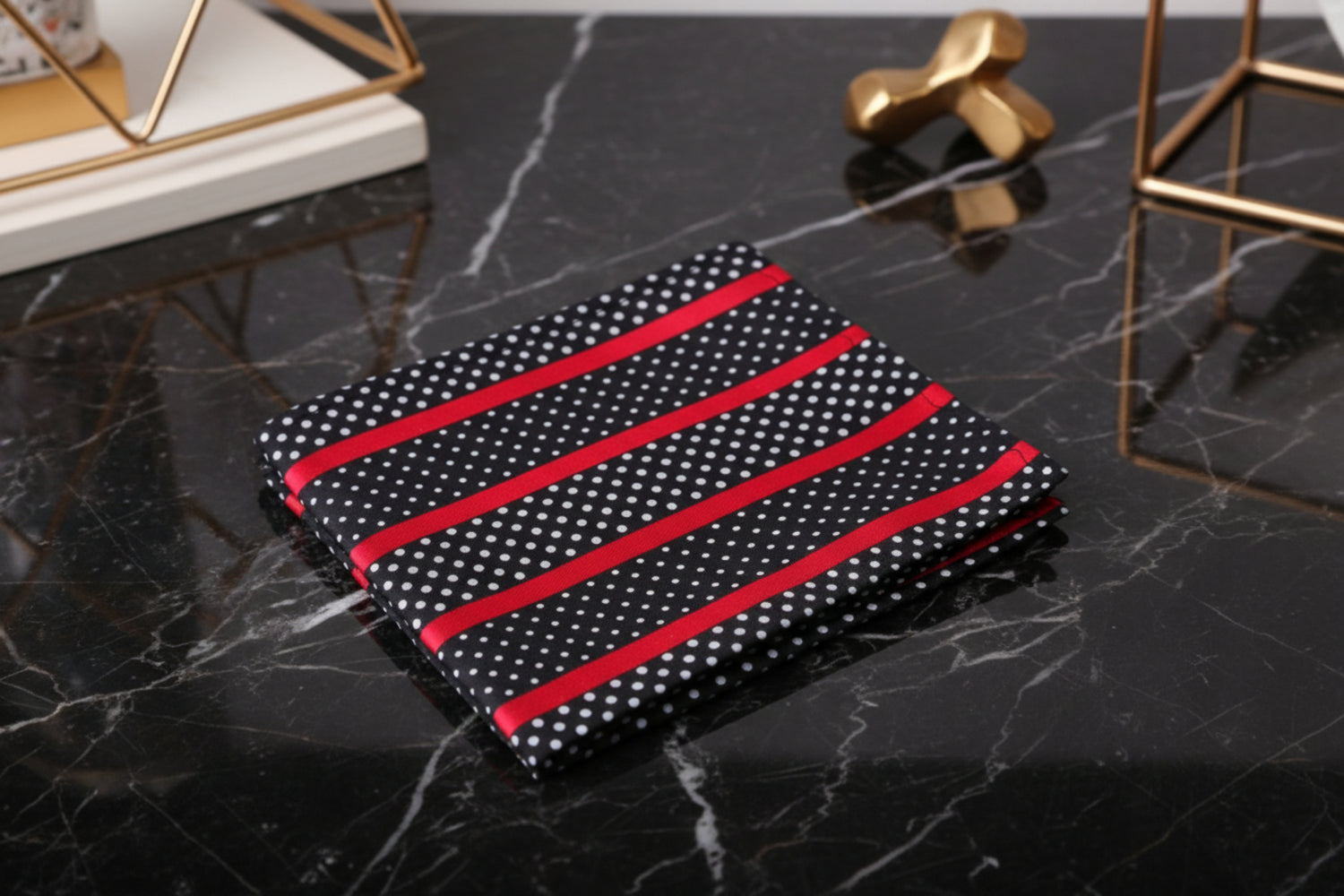 Black, Red and White Polka and Stripe Pocket Square