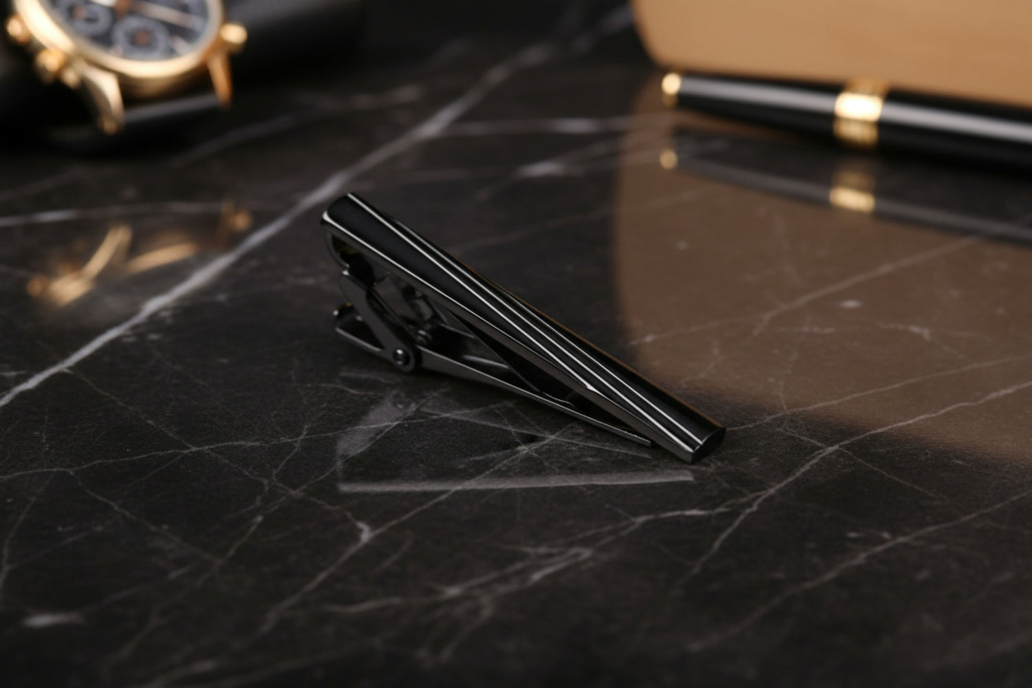 A Solid Black with Intricate Lines Tie Bar