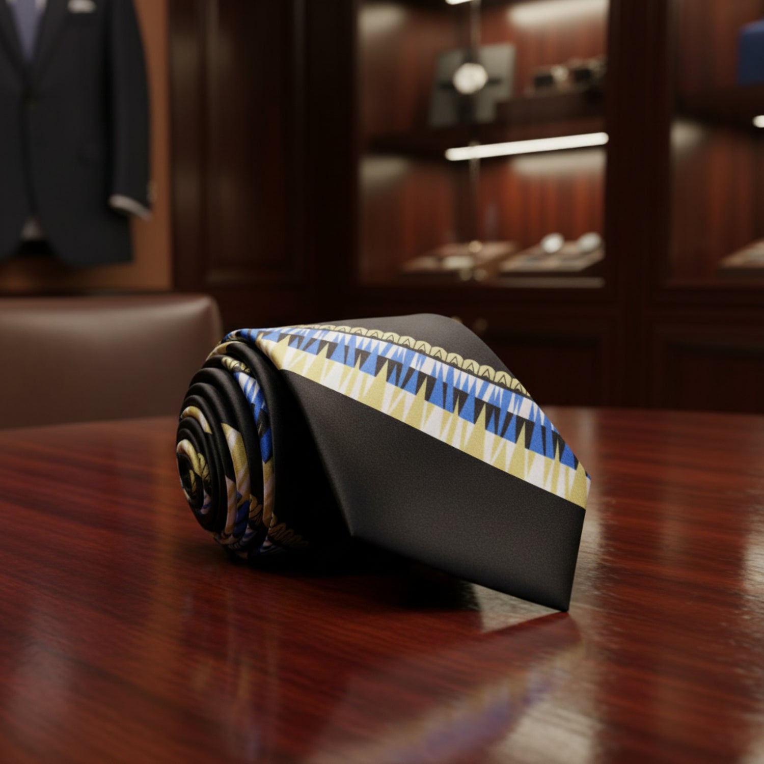 black, blue, yellow abstract tie 